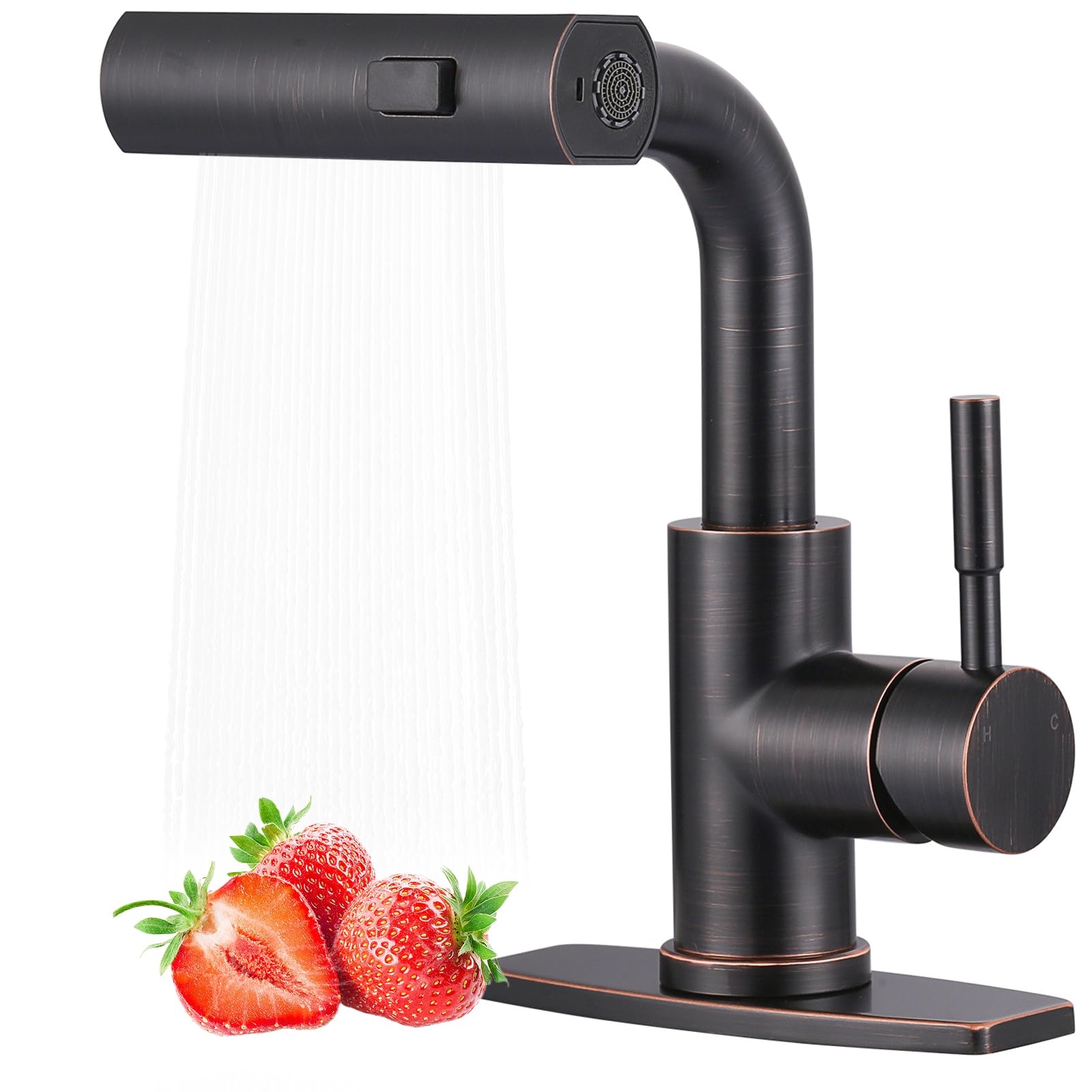 Aleasha Bar Sink Faucet Single Hole - For Bar Small Kitchen Bathroom Faucets With Cupc Supply Lines, 3 Water Modes Wet Bar Faucets 360 Swivel Prep Sink Faucet With Pull Out Sprayer, Oil Rubbed Bronze