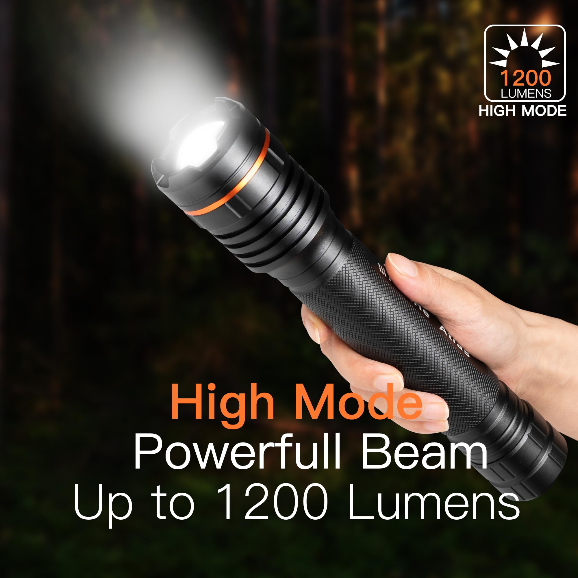 Kunhe Heavy Duty 3D Cell Led Flashlights Large Aluminum Zoomable High Lumens-1200 Lm Battery Powered Single Mode Flash Light- Big Security Flashlight For Home Emergency Power Outages Camping Car