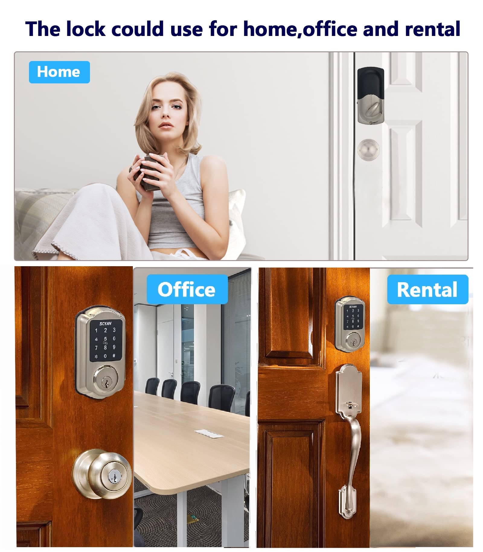 Scyan Smart Deadbolt Lock, D1 Deadbolt With Touchscreen Keypad, Keyless Entry Door Lock, Auto Locking, For Home, Airbnb, Rental House (Satin Nickel)