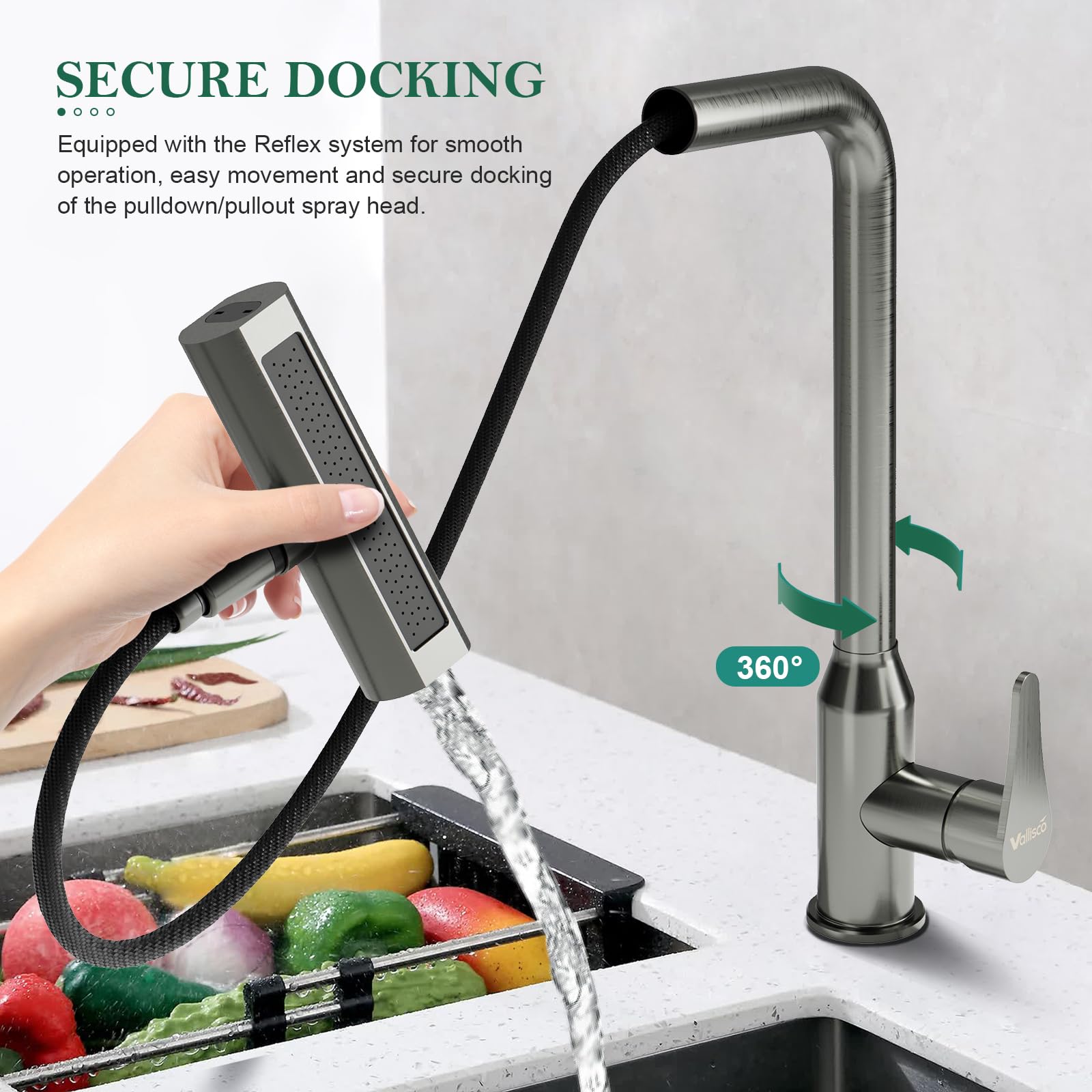Vallisco Waterfall Kitchen Faucet With Pull Down Sprayer, 4 Modes Function Sprayer Single Handle Sink Faucet,360° Rotatable Kitchen Sink Faucet Easy Installation Commercial Modern Faucets For Kitchen