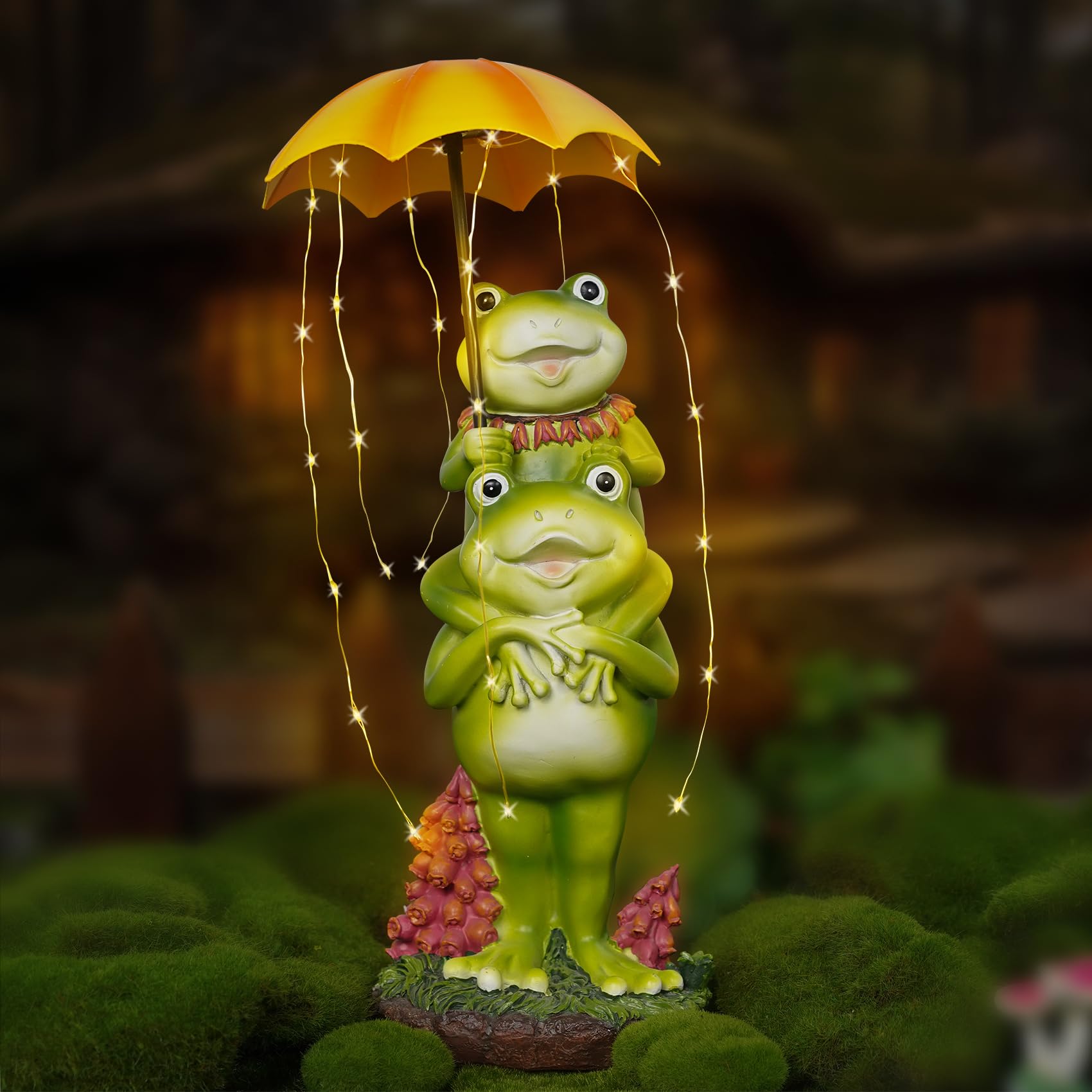 Mininova Frogs Outdoor Decor Solar Garden Statue With Umbrella String Lights Waterproof Cute Animal Sculpture For Yard Patio Lawn Decorations Housewarming