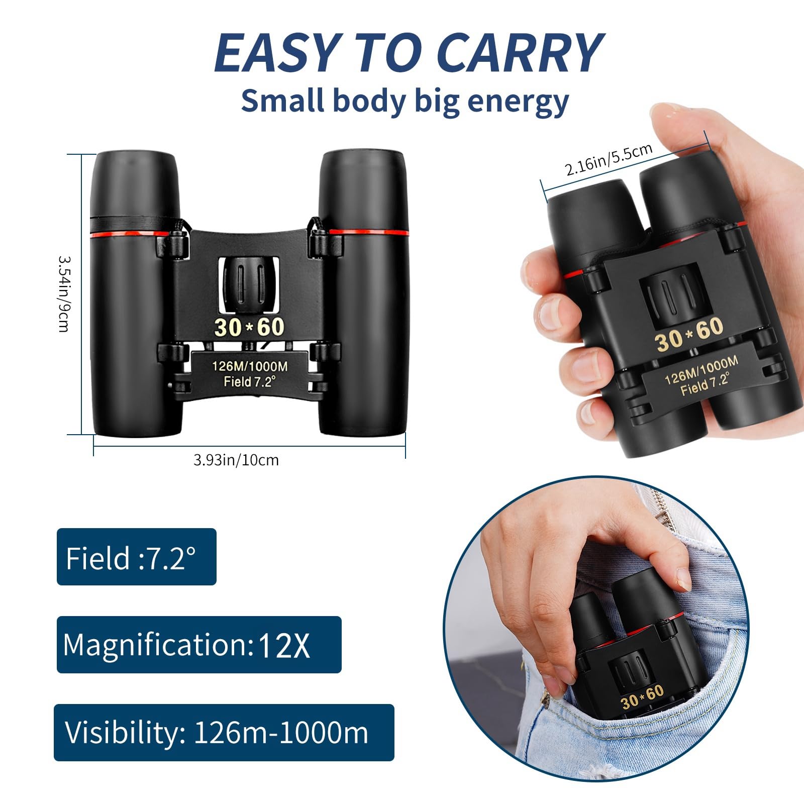 Qicbiud Compact Binoculars For Adults And Kids, Hd Mini Portable Outdoor Binoculars Children, Pocket Lightweight Folding For Bird Watching, Hunting, Concert, Theater, Opera, Traveling, Tourism, Shows