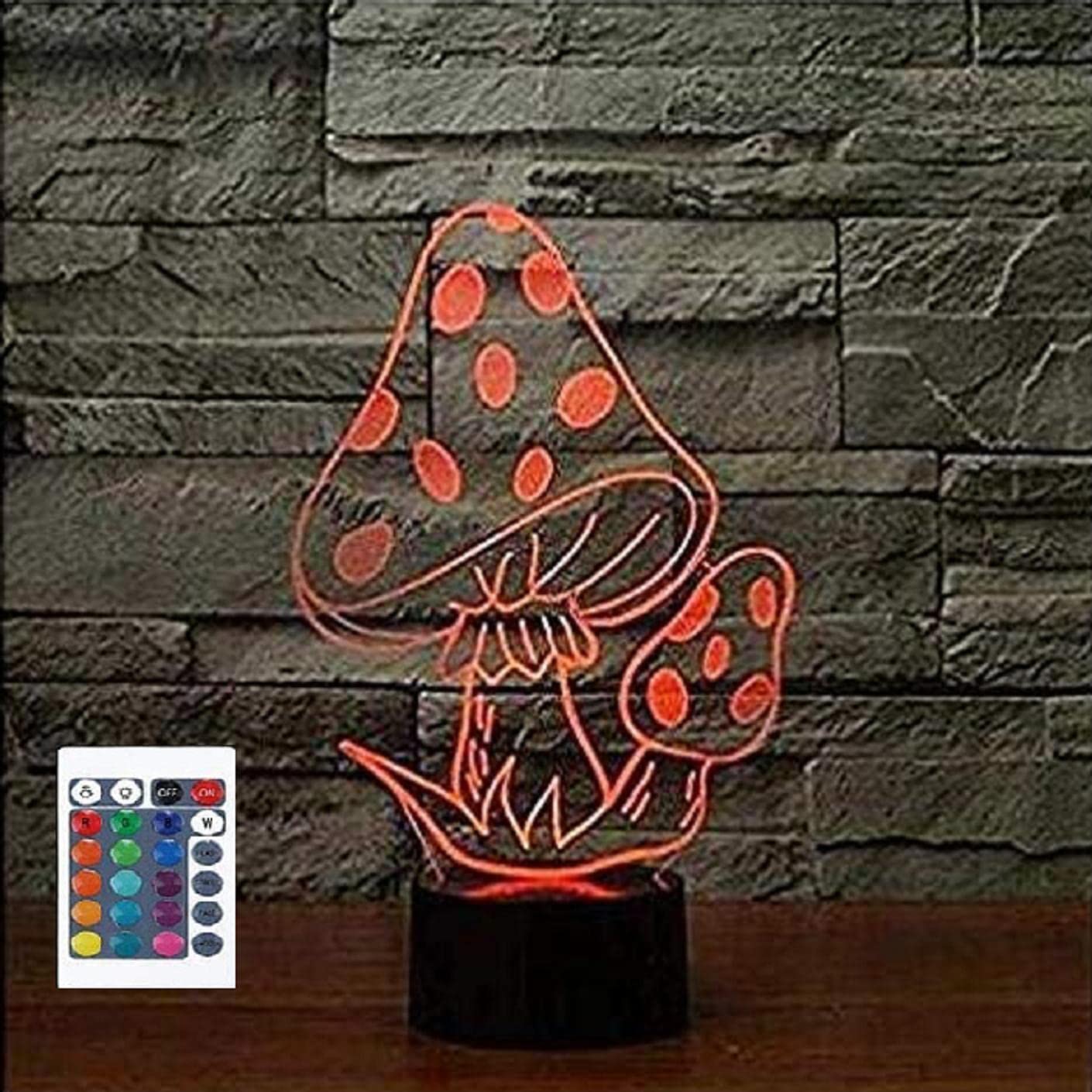 Superiorvznd 3D Mushroom Night Light Remote Control Power Touch Switch Table Desk Optical Illusion Lamps 16 Color Changing Lights Home Decoration Xmas Birthday