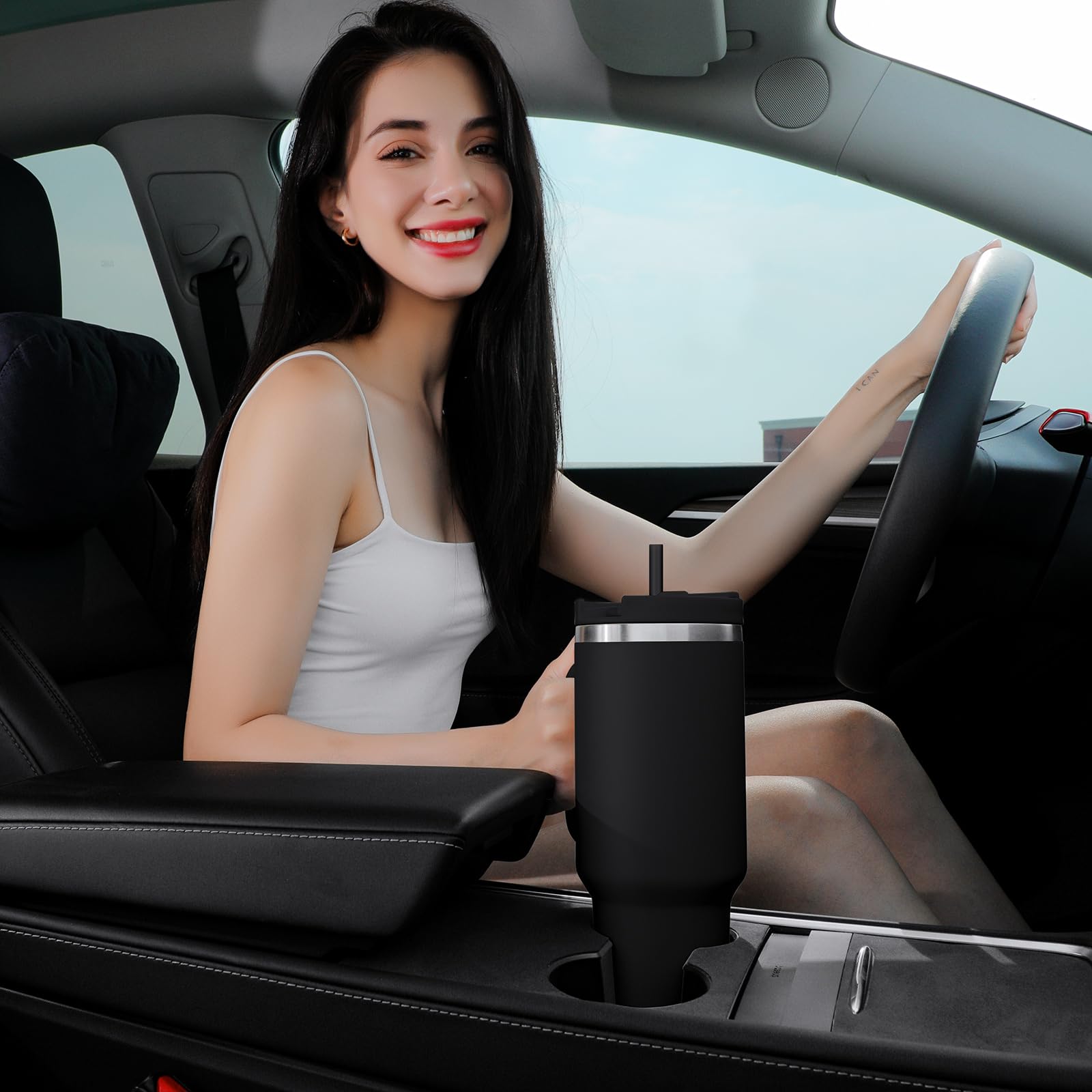 40Oz Tumbler With Handle,Double Wall Vacuum Reusable Stainless Steel Insulated Water Bottle