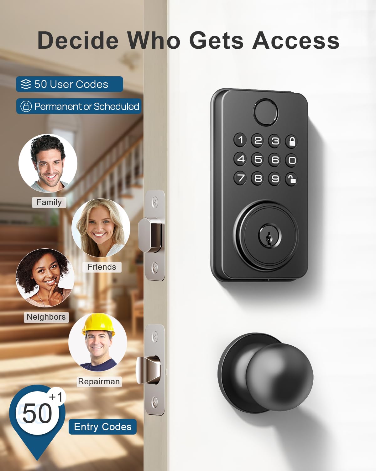 Nbbx Fingerprint Door Lock With Knobs, Keyless Entry Deadbolt With Auto Lock, Keypad And App Support For Front Door And Bedroom, Easy To Install โ N201