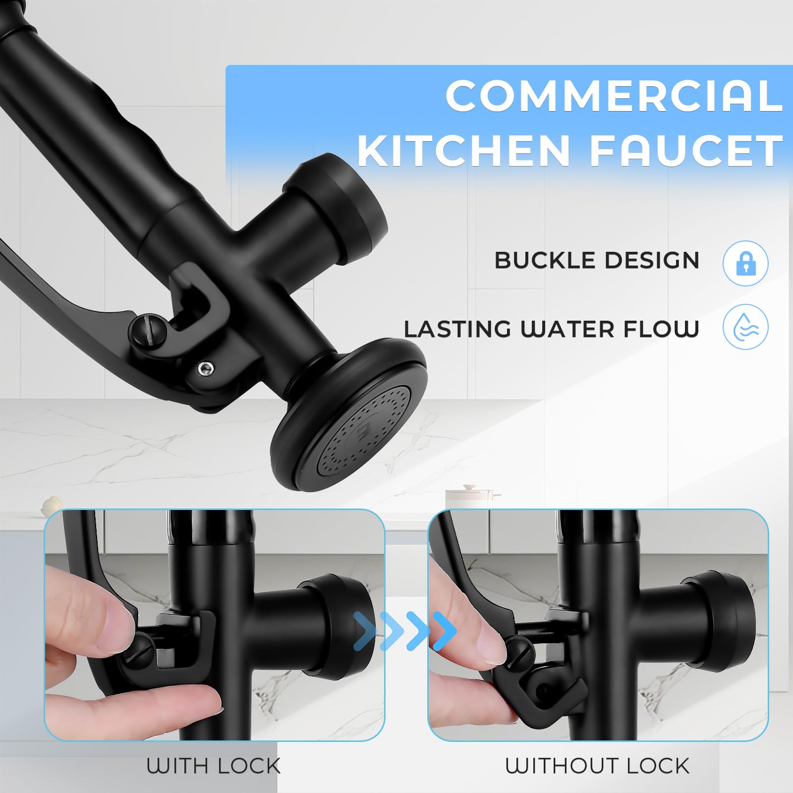 Fgkq Fgkq,Kitchen Faucets With Pull Down Sprayer, Commercial Kitchen Faucets, Two Head Kitchen Sink Faucets, High Pressure Faucet For Kitchen Sink, Stainless Steel, Black
