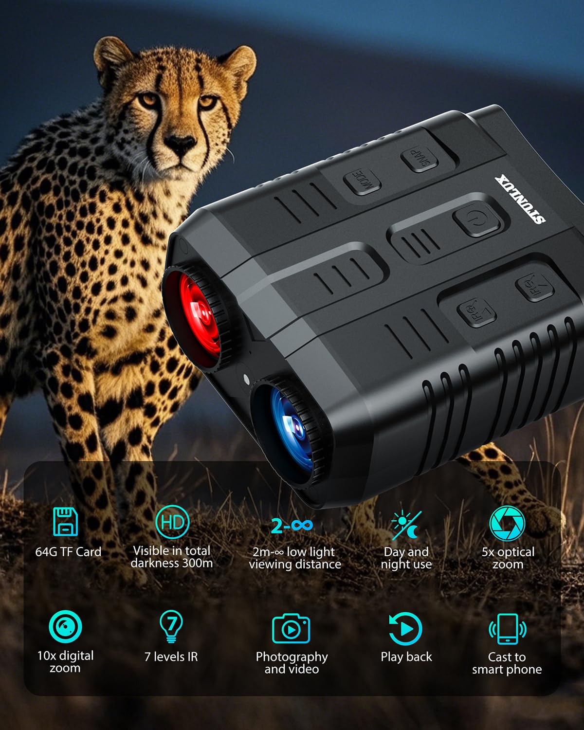 Stunlux Night Vision Goggles With Full Color 4K Resolution & 10X Zoom, Wifi Screen Mirroring, 48Mp And 3" Hd Screen, Fast Charging & Infrared For Camping Hunting Security