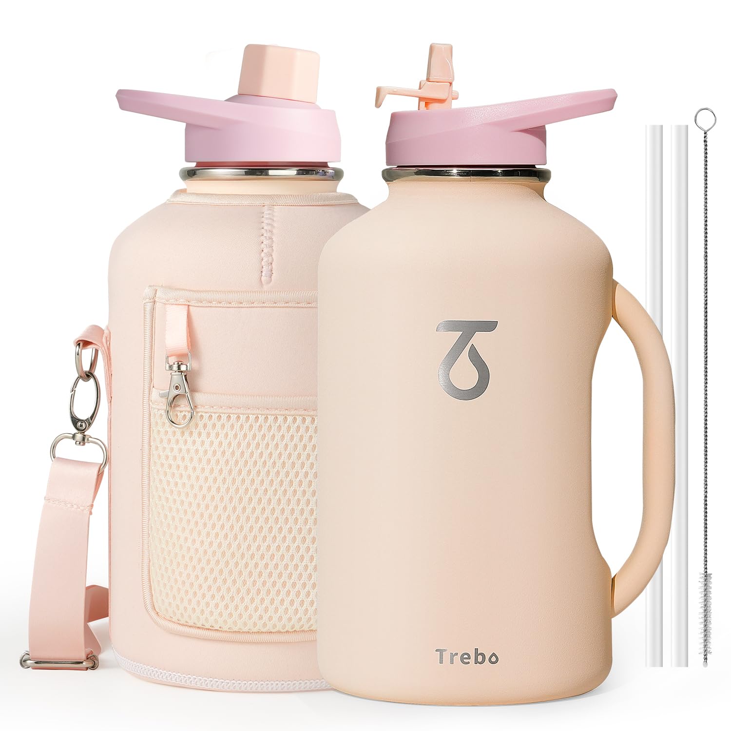 Trebo Half Gallon Water Bottle Insulated 64Oz With Handle,Double Wall Vacuum Large Water Jug