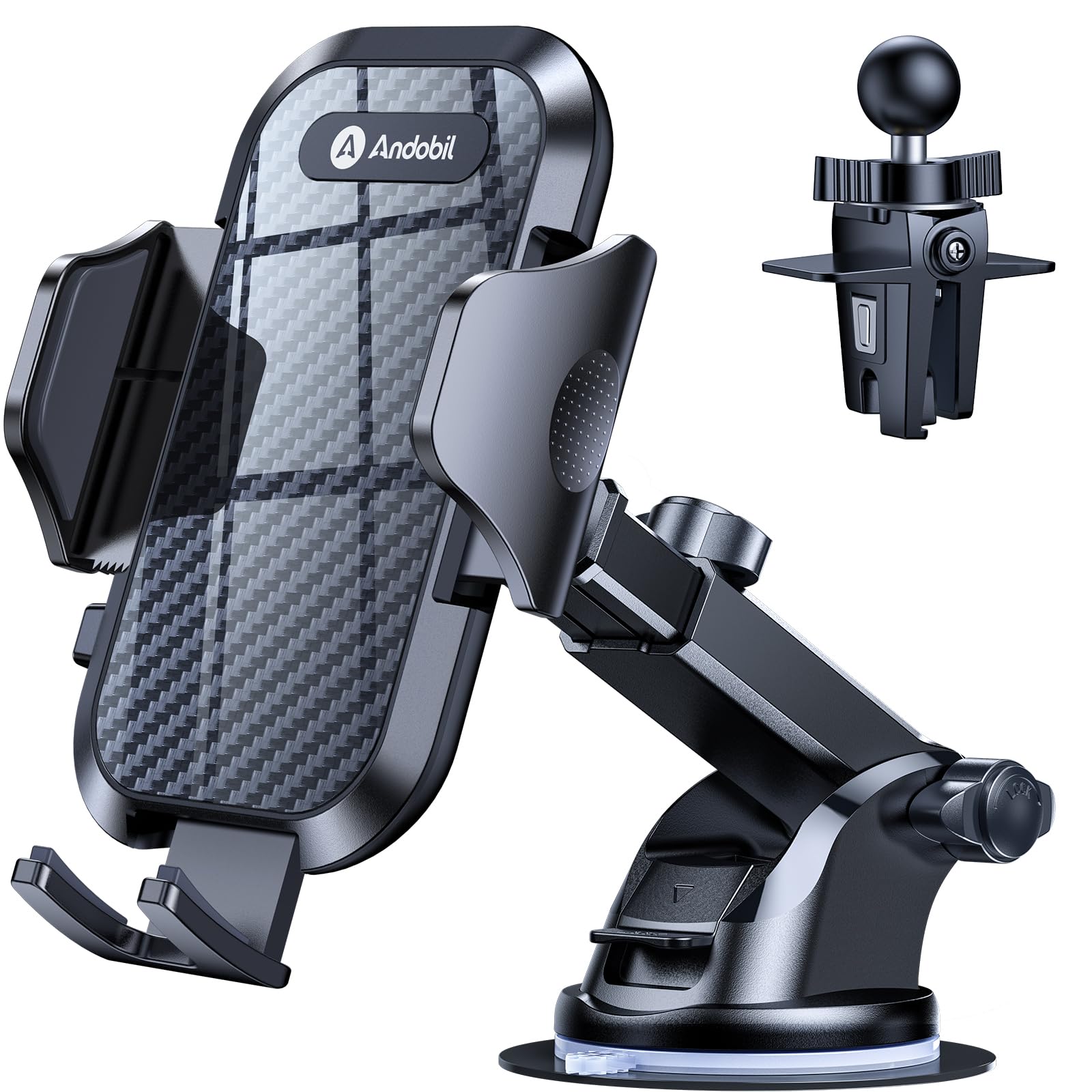 Andobil Car Phone Holder, Military-Grade 85Lbs Strongest Suction Phone Holders For Your Car Dashboard/Windshield/Vent Easy Clamp Cellphone Holder Truck Stand For Iphone 16 15 14 Pro Max Samsung