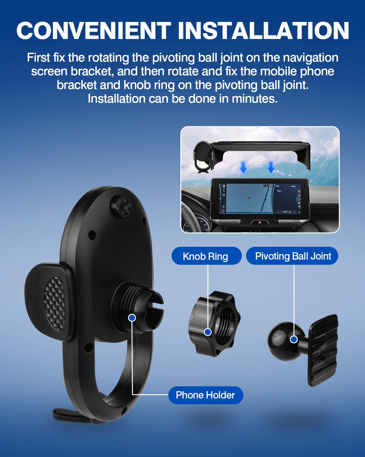 Autorder Car Phone Holder For Toyota Venza     Accessories Phone Mount 12.3" Screen Cell Phone Automobile Cradles 360 Degree Rotation (Not Fit Screen With Automatic Light Sensor)