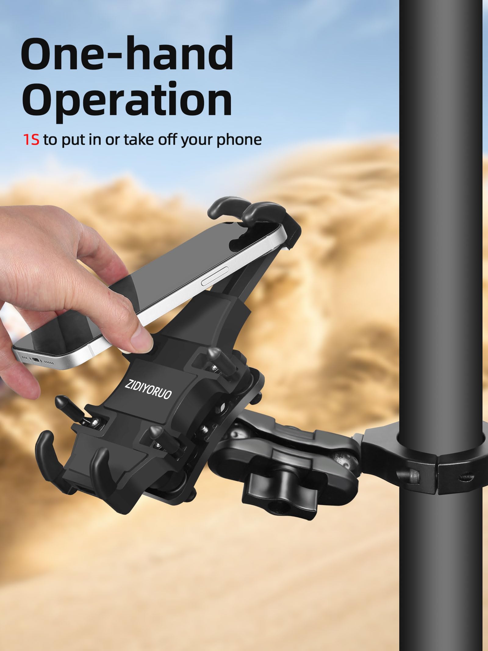 Zidiyoruo Anti-Vibration Utv Phone Mount Heavy Duty, Full Protection Sxs Phone Holder With Aluminum Bracket Fit For 1.75-2" Roll Cage, Adjustable Utv Cell Phone Holder Holds 4.7-7.1" Phones