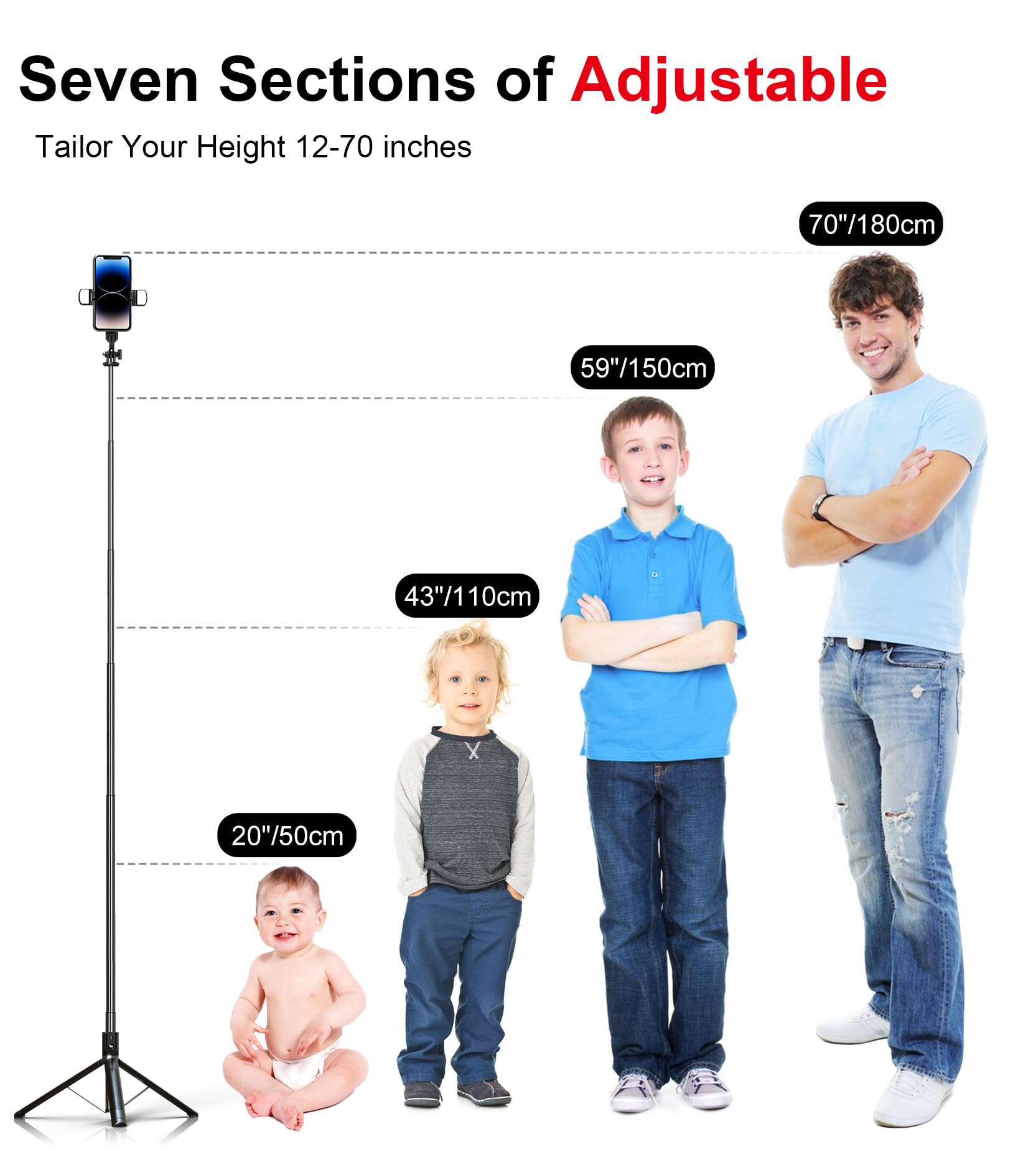 Ashiner Selfie Stick Phone Tripod With Remote And Led Fill Lights - 70 Inch Heigh Cell Phone Holder For Travel, Vlogging, Live Streaming Video And Photos,Phone Stand Compatible With Iphone And Android