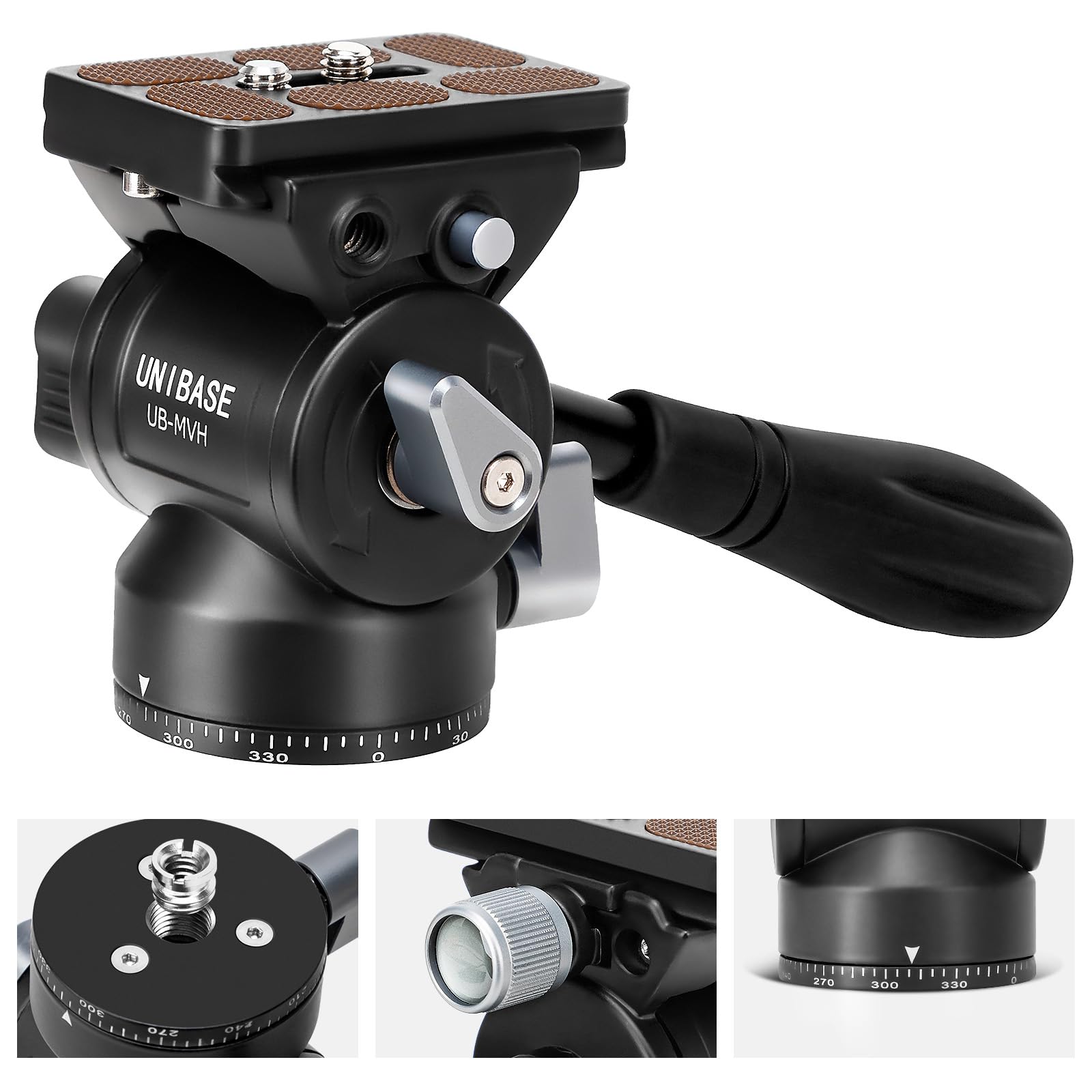 Unibase Tech Unibase Video Fluid Head For Camera Tripod, Pan Tilt Video Head With Arca Swiss Quick Release Plate, Panoramic Head For Compact Dslr Camera Mirrorless Camera, 11Lbs/ 5Kg Max Payload