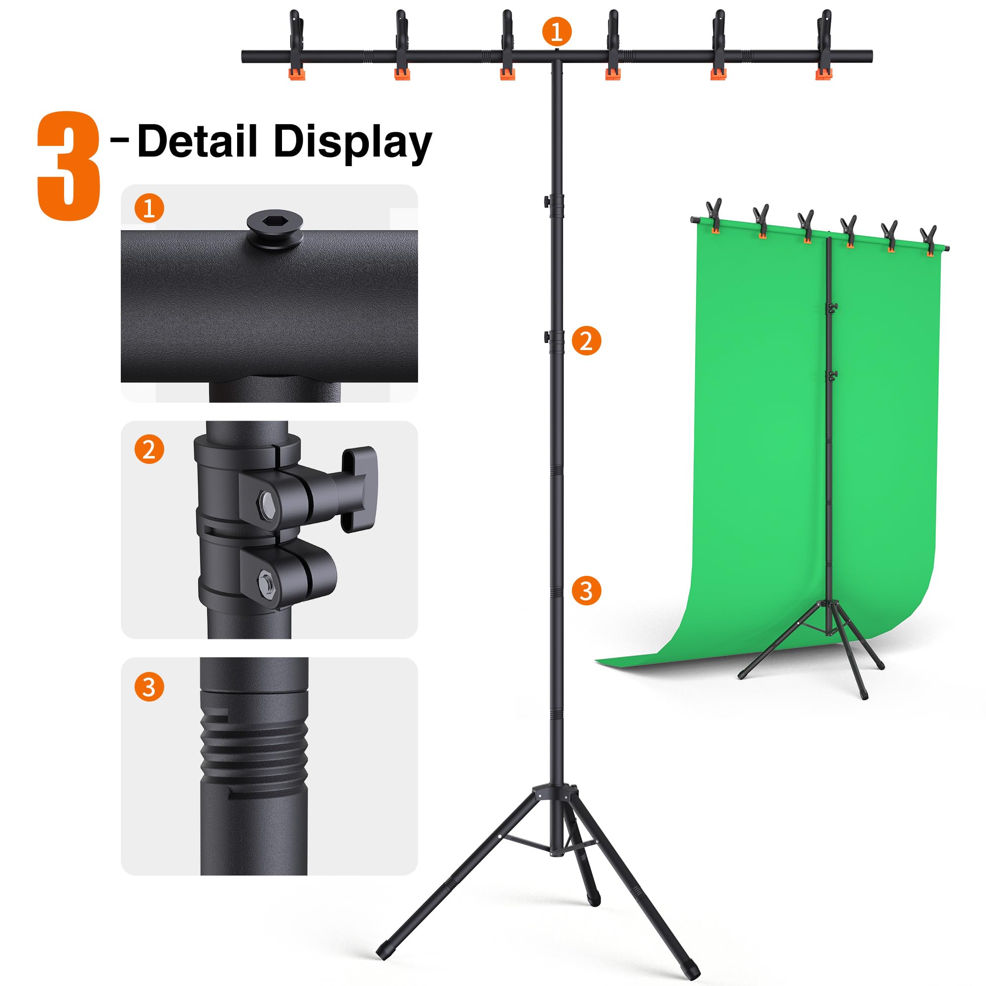 Forlogic Portable T-Shape Backdrop Stand Support Kit 8X5.3Ft, Adjustable Photography Green Screen Backdrop Stand For Parties, Photography Videography Studio (8×5.3Ft)