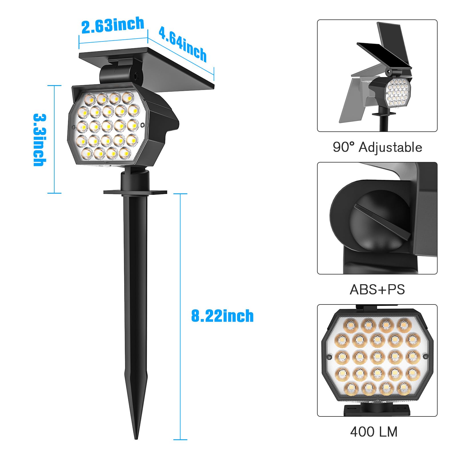 Niorsun Solar Spot Lights Outdoor,23 Leds Landscape Lighting With Auto On/Off And 3 Lighting Modes, Ip67 Waterproof Spotlights,Outdoor Solar Lights For Yard Garden,6 Pack(Warm White)