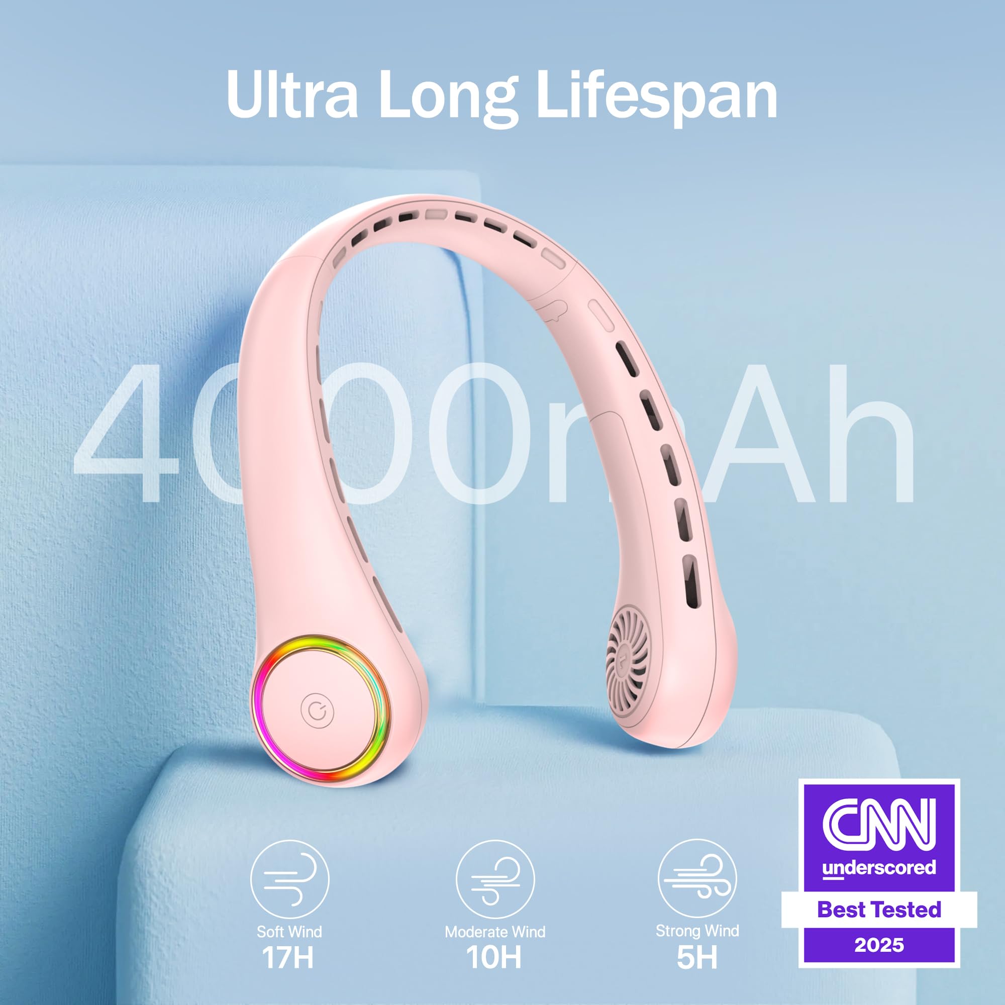 Neck Fan, Portable Fan With 5-17H Lifespan, 4000Mah Neck Fan Air Conditioner With 3 Adjustable Speed
