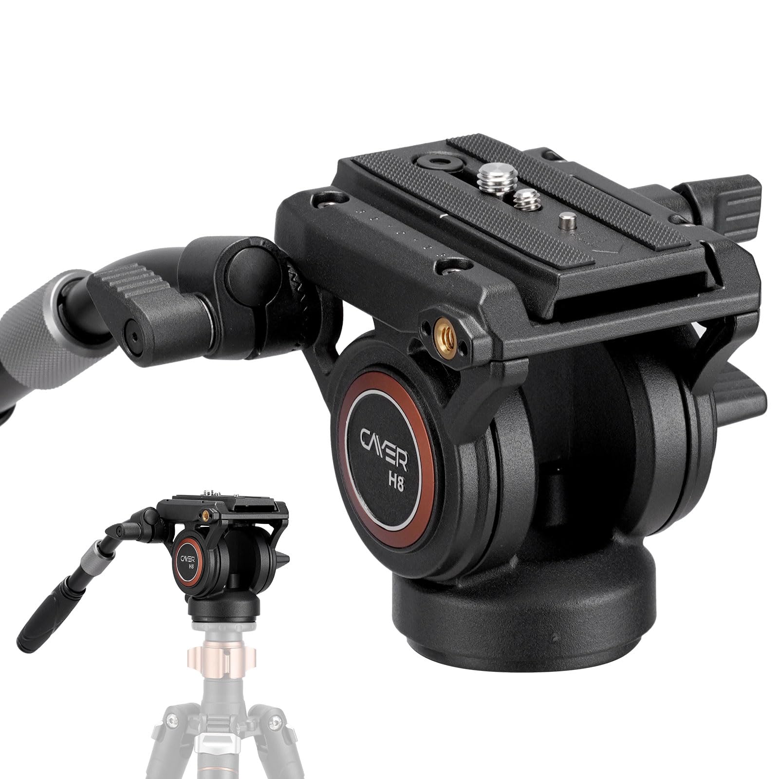 Cayer H8 Video Tripod Fluid Head, Metal Heavy Duty Drag Pan Head With 60 Mm Flate Base, Adjustable Pan Handle, Load Up To 13.2Ibs For Compact Video Camera Dslr Camera