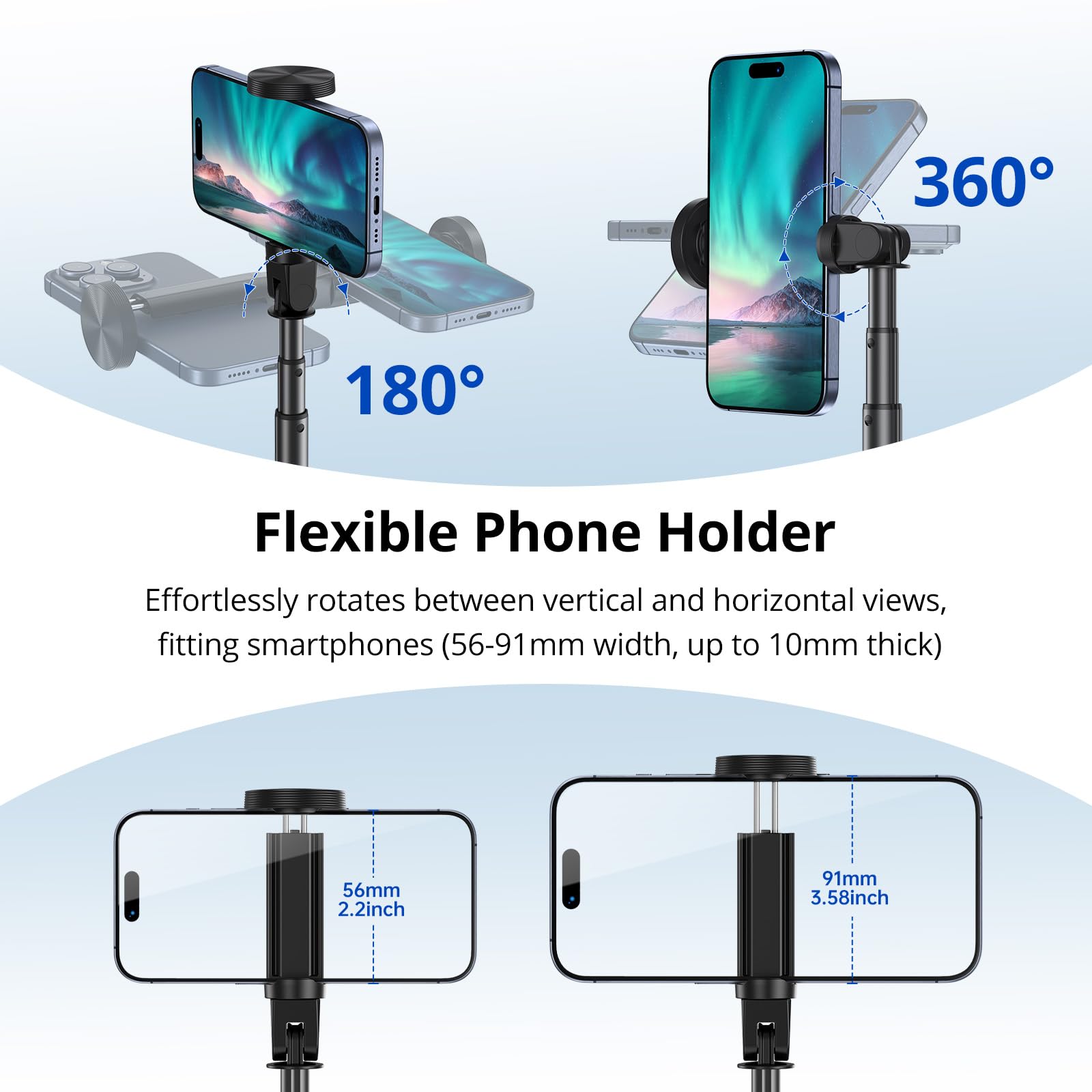 Syncwire 53.5" Phone Tripod, Selfie Stick Tripod With Bluetooth Remote, All-In-One Aluminum Phone Tripod Stand For 4”-7” Iphone And Android Smartphones, Black