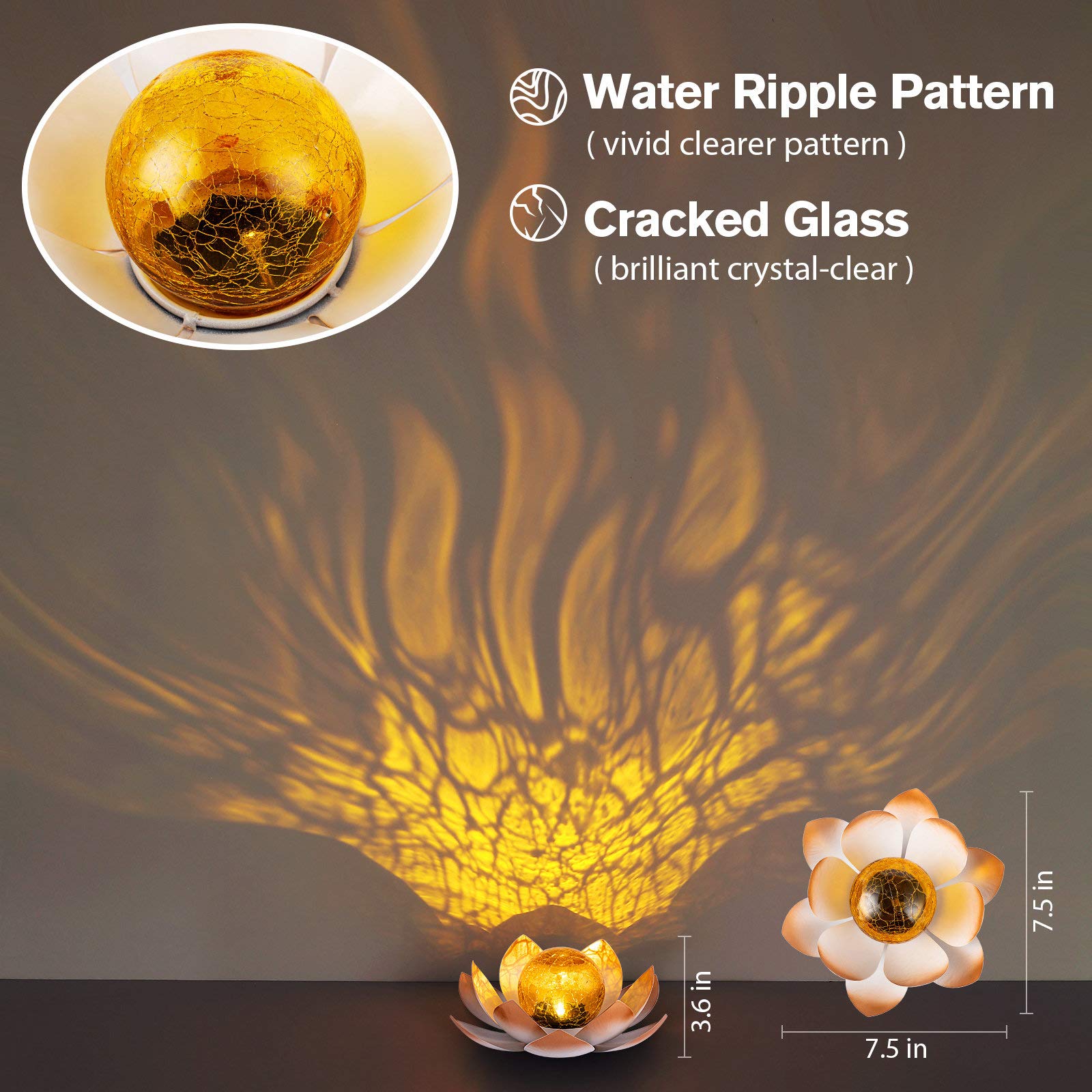 Aiiny Garden Solar Lights Outdoor(2Pack) , Amber Crackle Globe Glass Lotus Decoration , Waterproof Orange Metal Led Flower Lights For Patio,Lawn,Walkway,Tabletop,Ground, Garden For Women