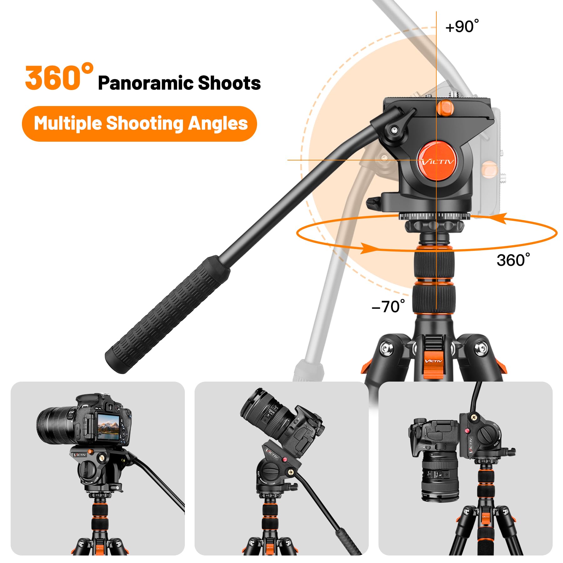 Victiv 74" Camera Tripod Stand, And 72" Fluid Head Tripod