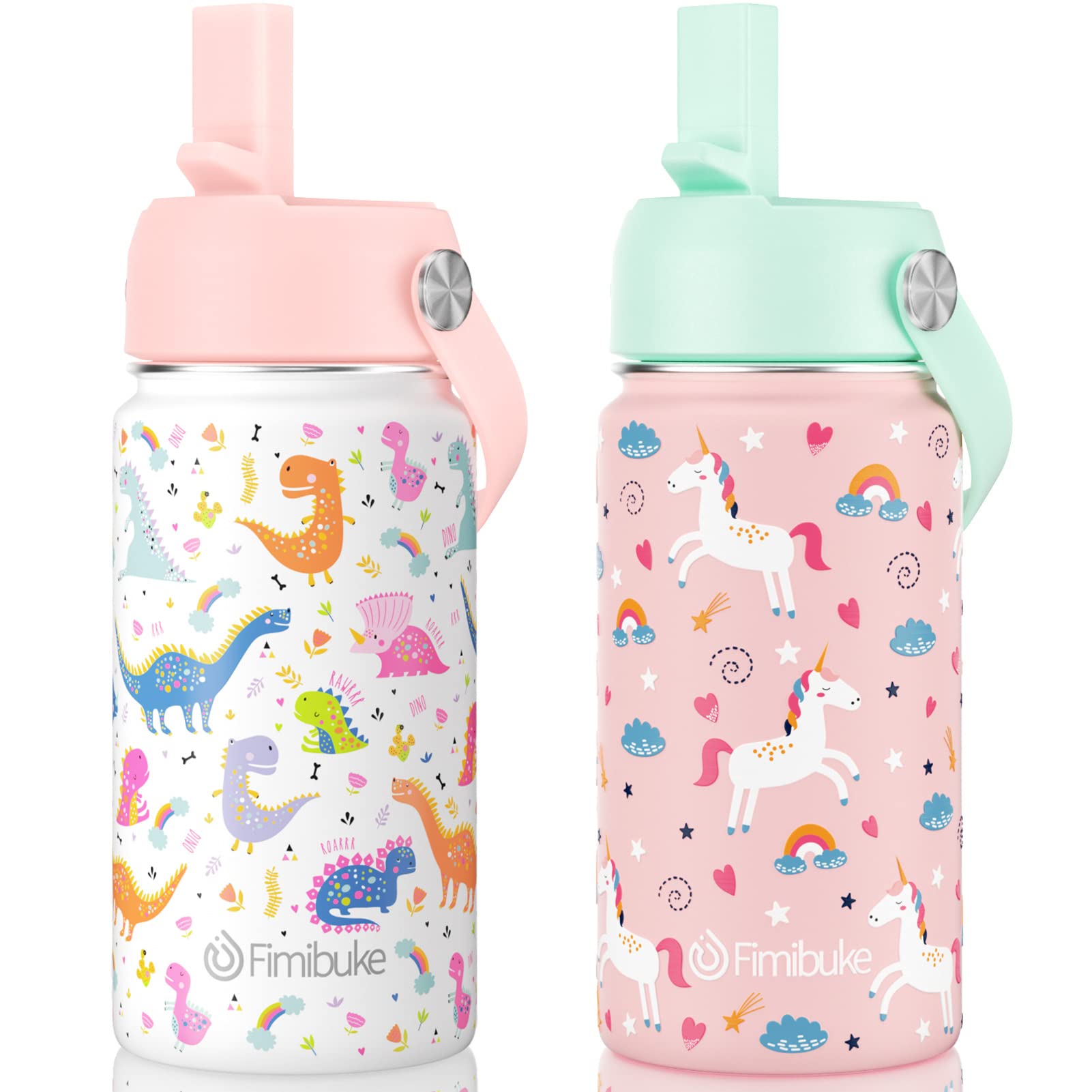 Fimibuke Kids Insulated Water Bottle, 14Oz Double Wall Vacuum Tumbler 18/8 Stainless Steel