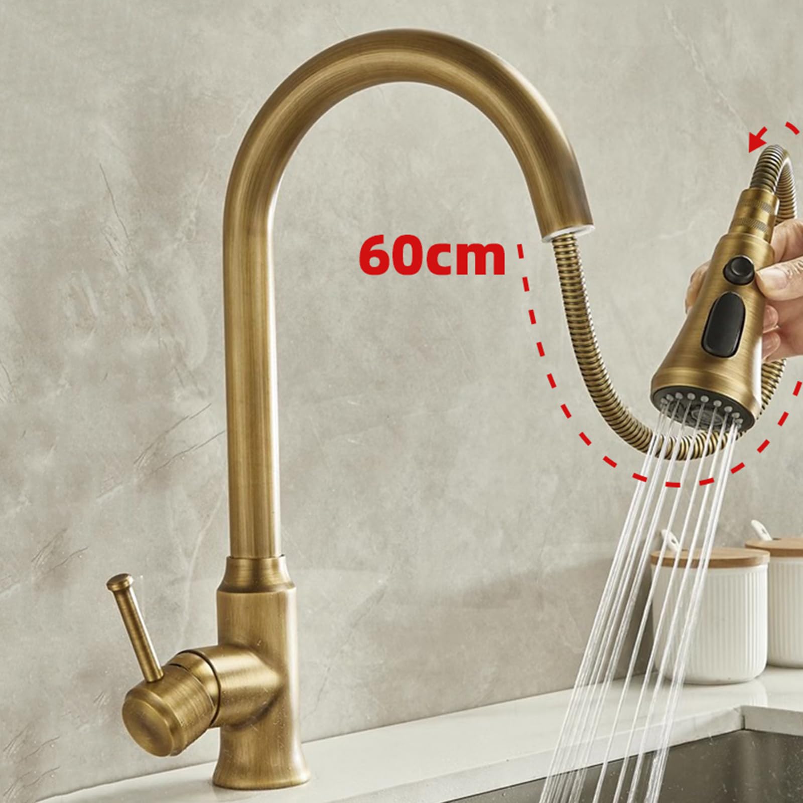 Qqamognnk Kitchen Faucets With Pull Out Spray, Antique Brass 3 Modes 360° Rotation Pull Out Kitchen Mixer Faucet-Antique