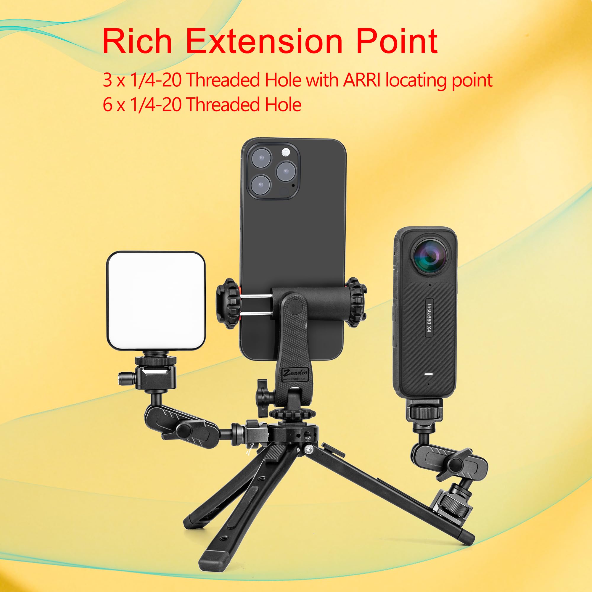 Zeadio Metal Camera Mini Tripod, Maxium Load: 40Kg/88Lb, Adjustable Heights Desktop Vlog Tripod Stand, Fits For Smooth 4, Osmo Mobile, Ronin-S, Vimble 2, Gimbal Handle Grip Stabilizer And All Cameras