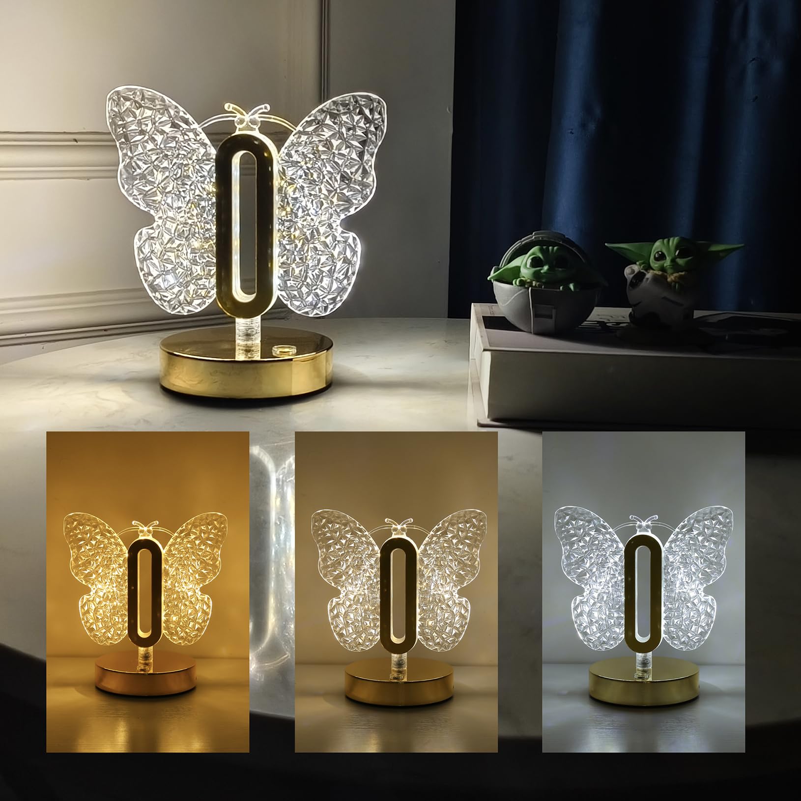 Yinhamnl Butterfly Table Lamp, 3 Colors Stepless Dimmable Table Lamp, Touch Control Night Light, Usb Rechargeable Beside Lamp, Cute Night Light For Bedroom Living Room Home Decor (Butterfly)