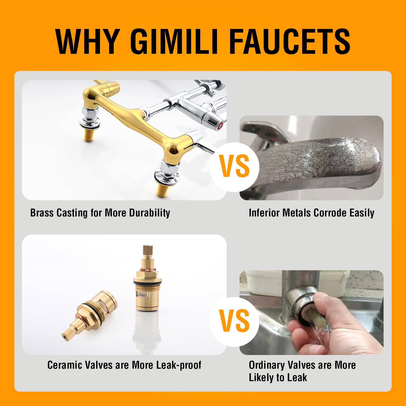 Gimili Commercial Kitchen Faucet Wall Mount With Pre-Rinse Sprayer 8 Inch Center Wall Mount Kitchen Sink Faucet Swing Spout 25" Height Faucet With Pull Down Spray