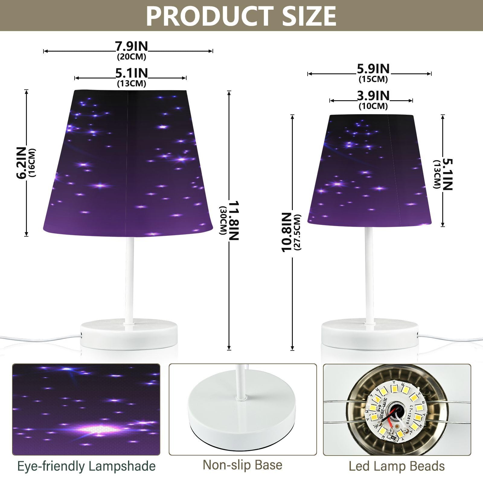 Boccsty Purple Starry Sky Table Lamp Desk Lamp Small Lamp With Usb C Charging Port 3-Way Dimmable Bedside Nightstand Lamps For Bedroom Living Room M
