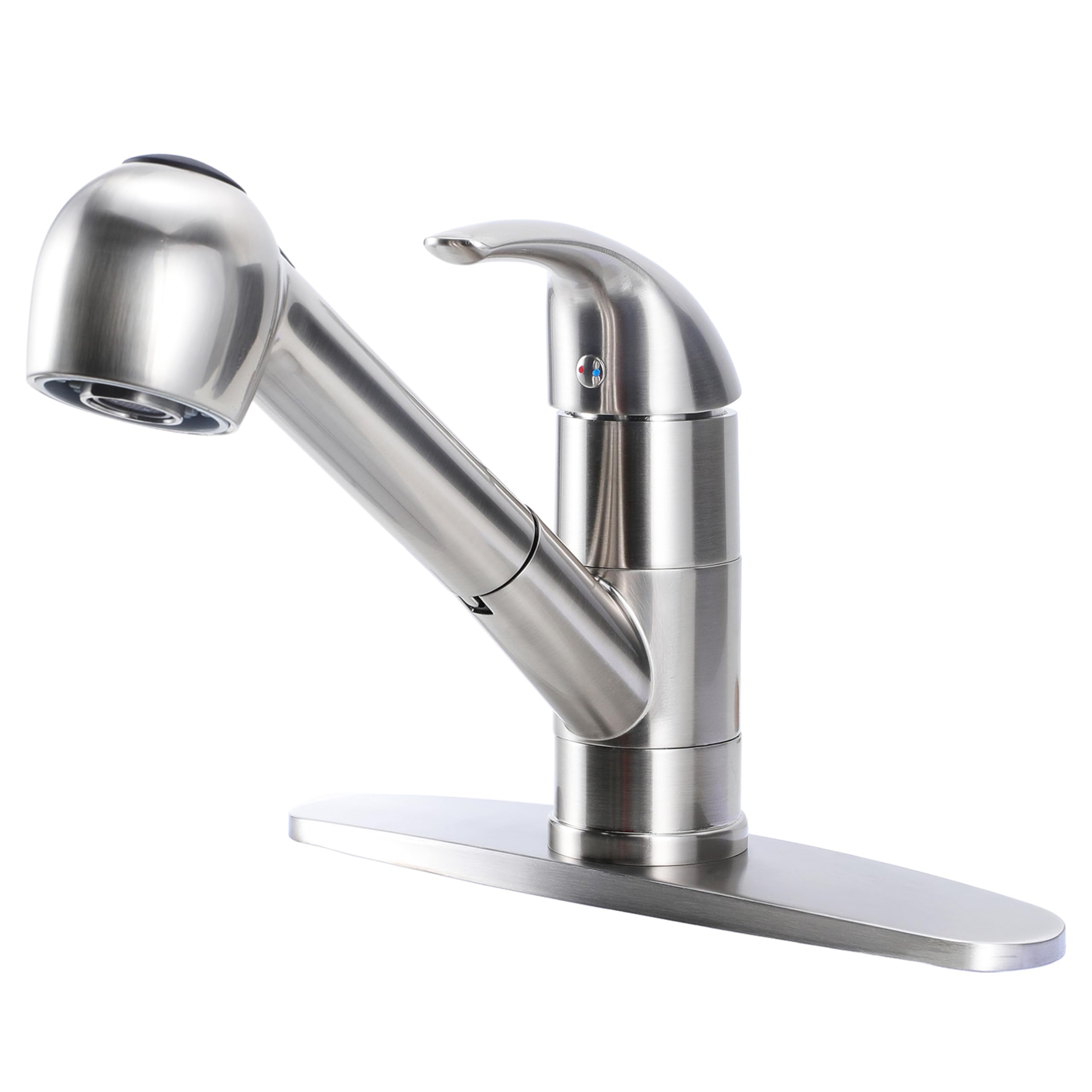 Comllen Commercial Pull Out Kitchen Faucet Brushed Nickel, Stainless Steel Single Handle Small Kitchen Sink Faucet, Single Hole Low Kitchen Faucets With Sprayer, Deck Plate