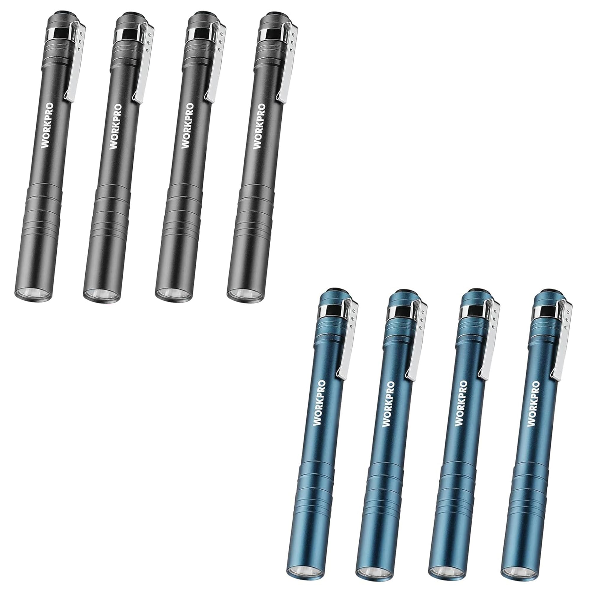 Workpro 4 Pack Blue Pen Light Set & 4 Pack Black Pen Light Set