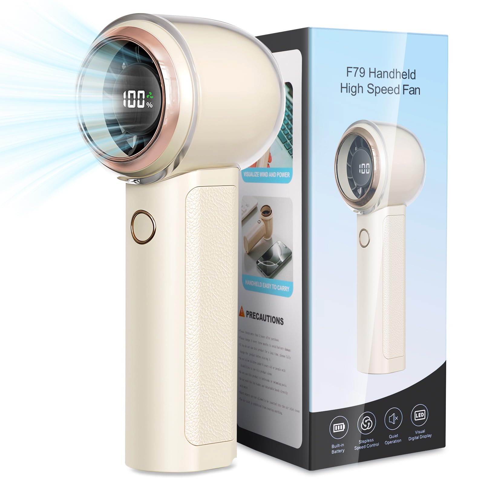 Portable Handheld Turbo Fan, 1-100 Speed Hand Fan With Air Turbo Tech And Digital Display, 13000 Rpm - Koospark