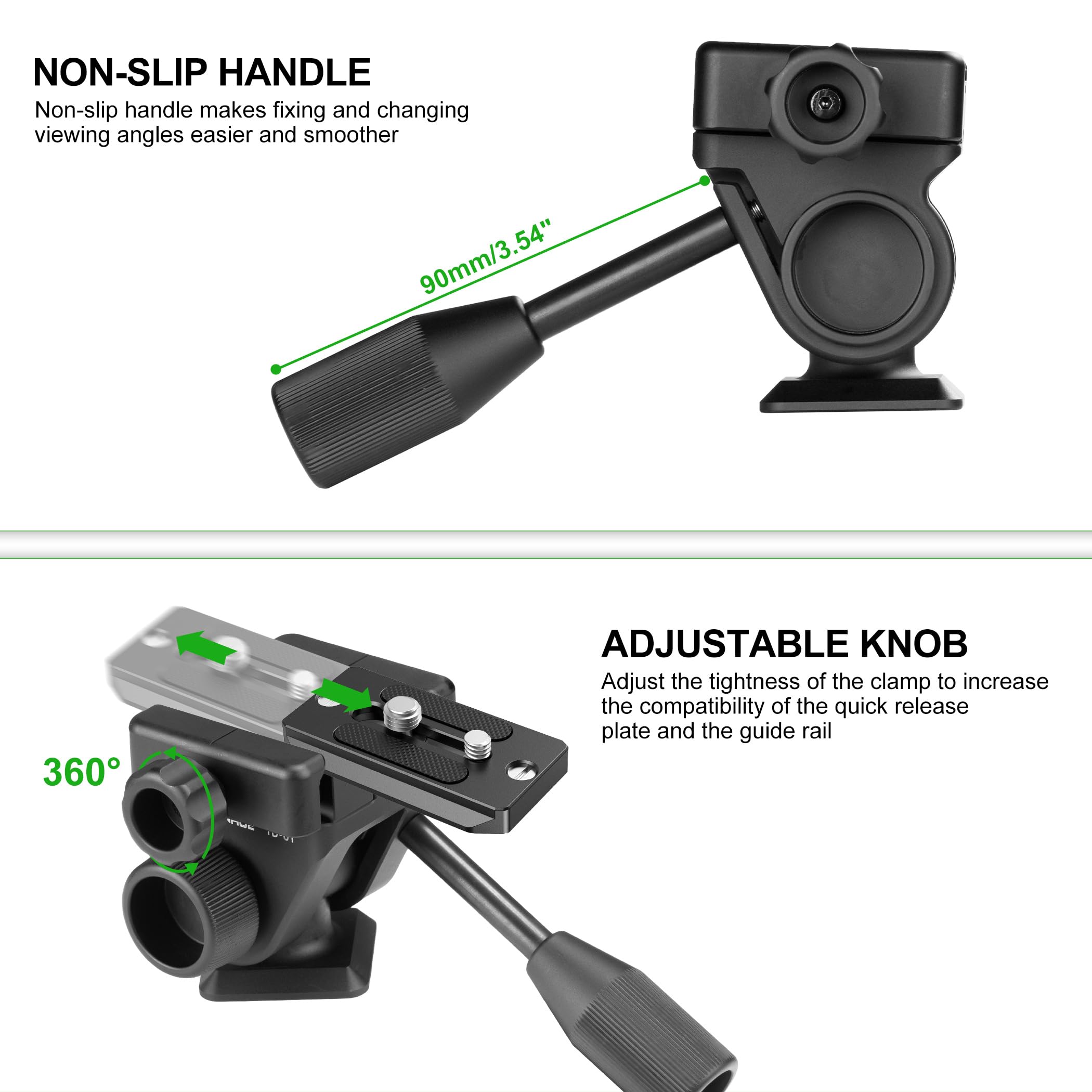 Fanaue Camera Tripod Fluid Head, Panoramic Ball Head With Arca Swiss Quick Release Plate Adapter, Mini Pan Tilt Head W Handle For Dslr Cameras,Camcorders,Monopod,Binoculars, Load Up To 7.72 Lb/3.5Kg