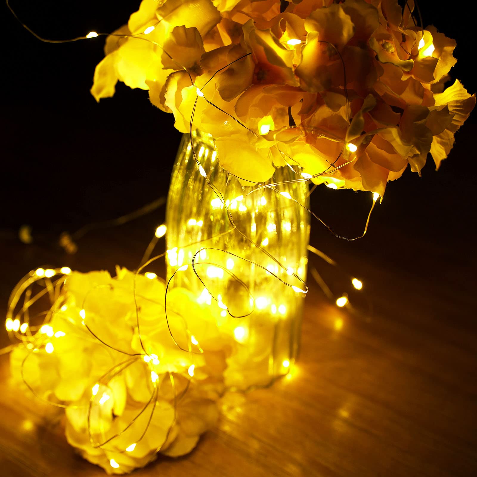 Angmln Solar String Lights Outdoor, 39.4 Ft 100 Led Outdoor Waterproof Fairy Lights 8 Modes Copper Wire Lights