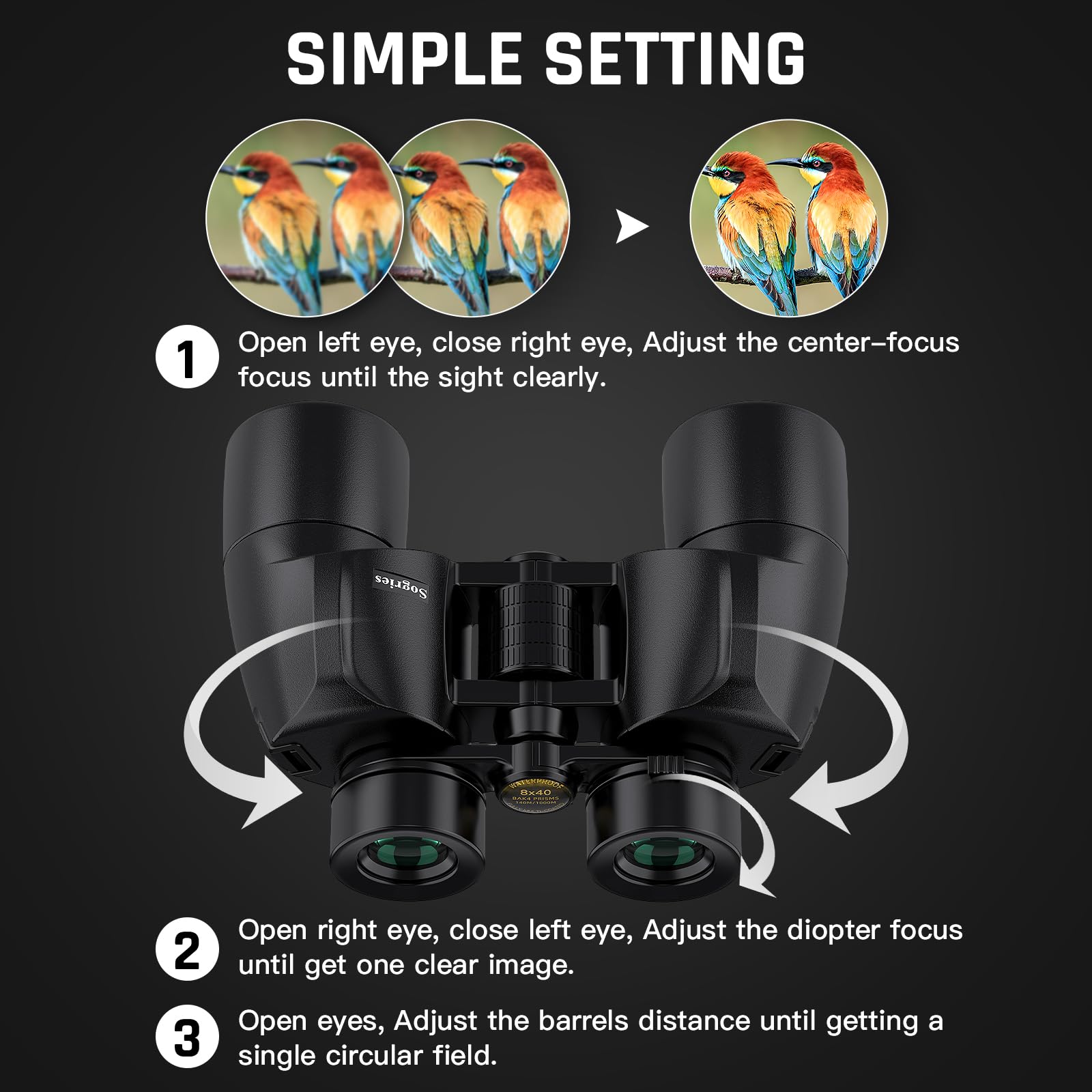 Sogries 8X40 High Power Binoculars For Adult,Hd Optical System Non-Slip Grip For Bird Watching, Ipx7 Waterproof Binoculars For Travel