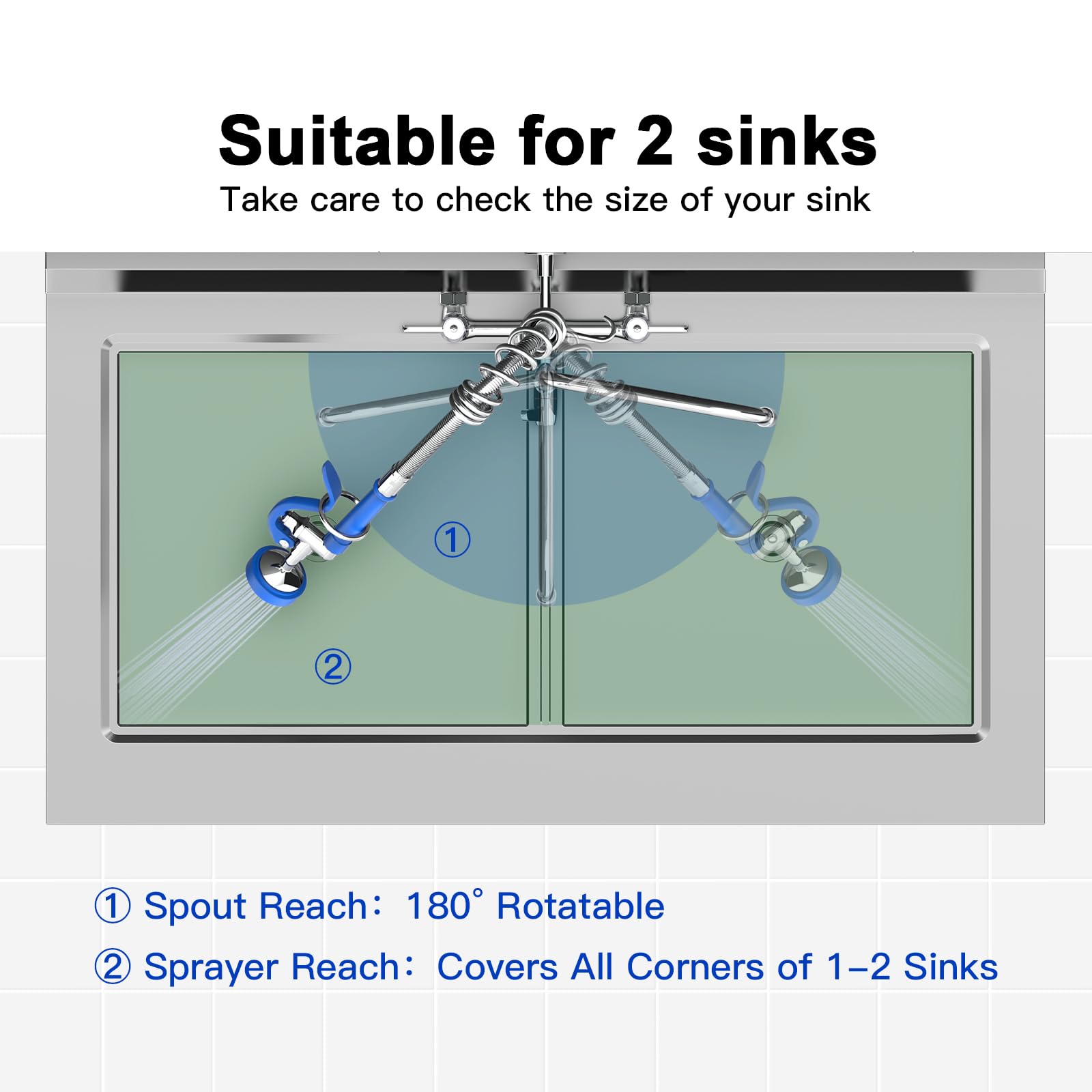 Akwadu Commercial Faucet With Sprayer For Kitchen Sink : Wall Mount Commercial Kitchen Faucet With Sprayer For Compartment Sink - 25" Height 8" Center Pre Rinse Faucets With 10 Inches Add-On Spout