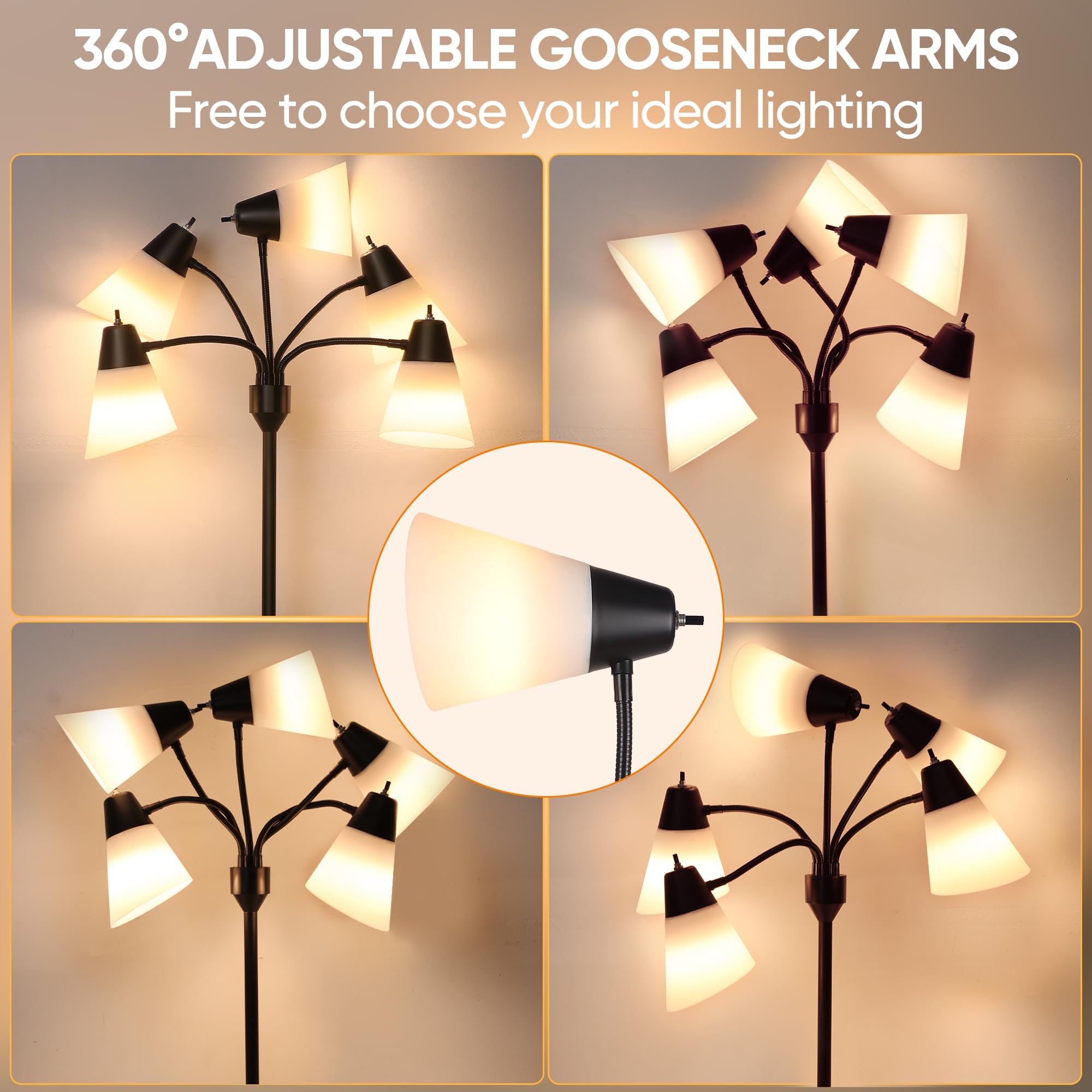 Hamucd Medusa Bedside Table Lamp For Bedroom, Modern Multi Head 5 Shade Lamps, Adjustable Lamp For Night Stands, Led Desk Lamp With Fun Light Multicolored Shades For Livingroom Kids Room, Office