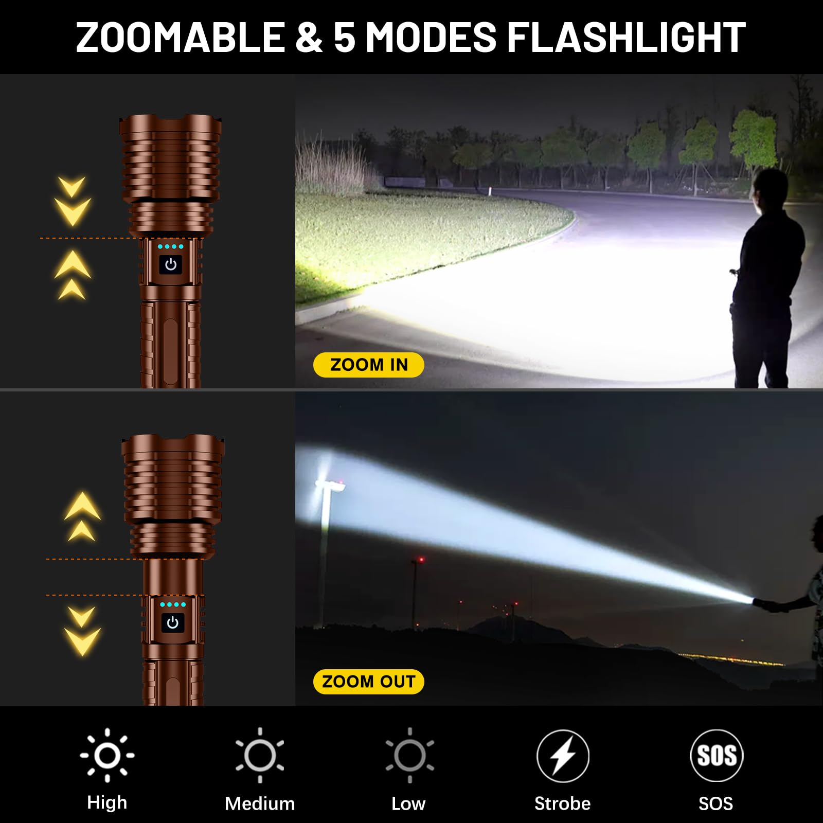 Weoxi Flashlights 2400000 High Lumens Rechargeable, Super Bright Flash Light, 5 Modes Led Flashlight Adjustable, 31H Long Runtime, Handheld Waterproof Powerful Flashlight For Home Camping Hiking
