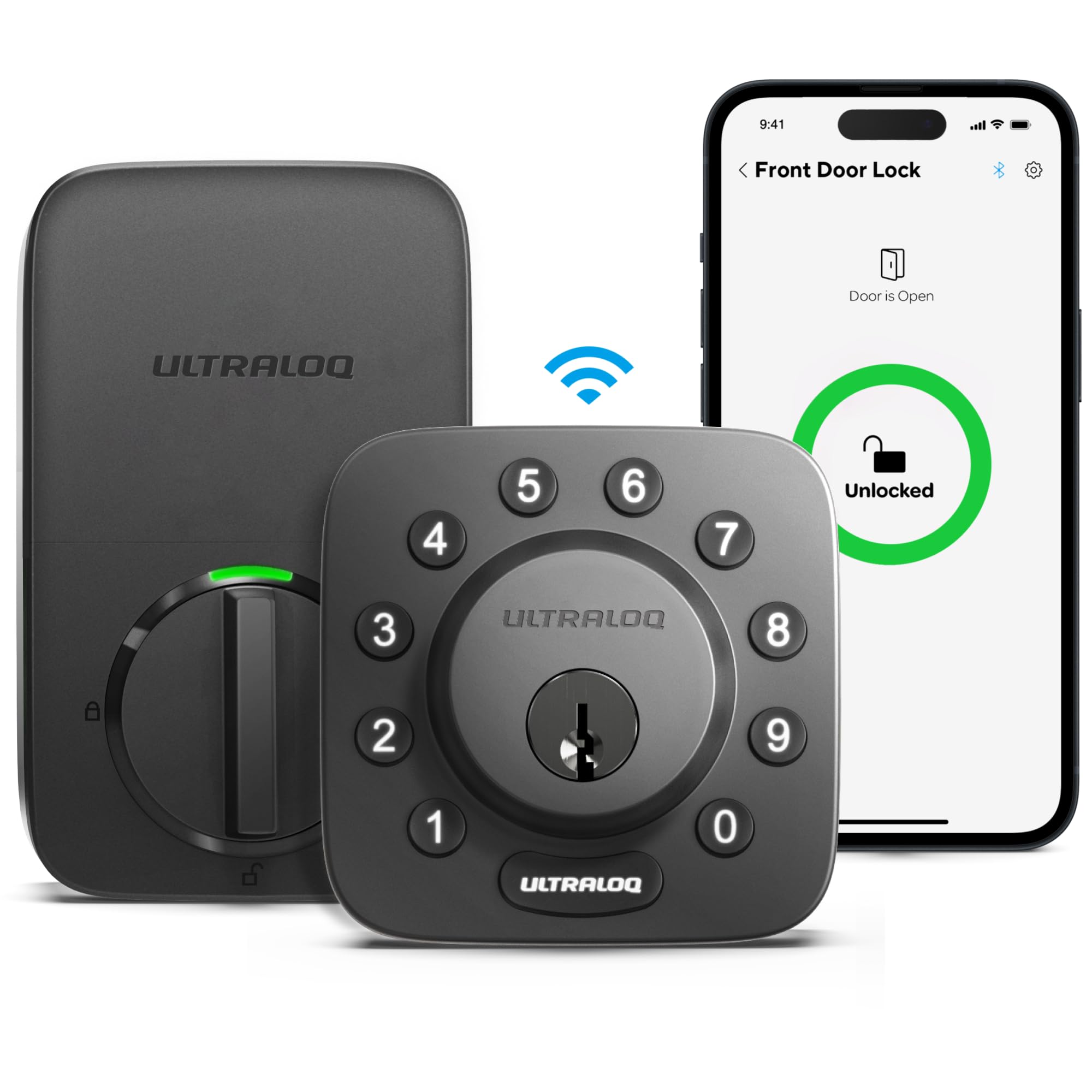 Ultraloq Smart Lock, U-Bolt + Bridge Wifi Adaptor, 5-In-1 Keyless Entry Door Lock With Wifi, App, Bluetooth And Keypad, Locks For Front Door, Deadbolt, Ansi Grade 1 - Black