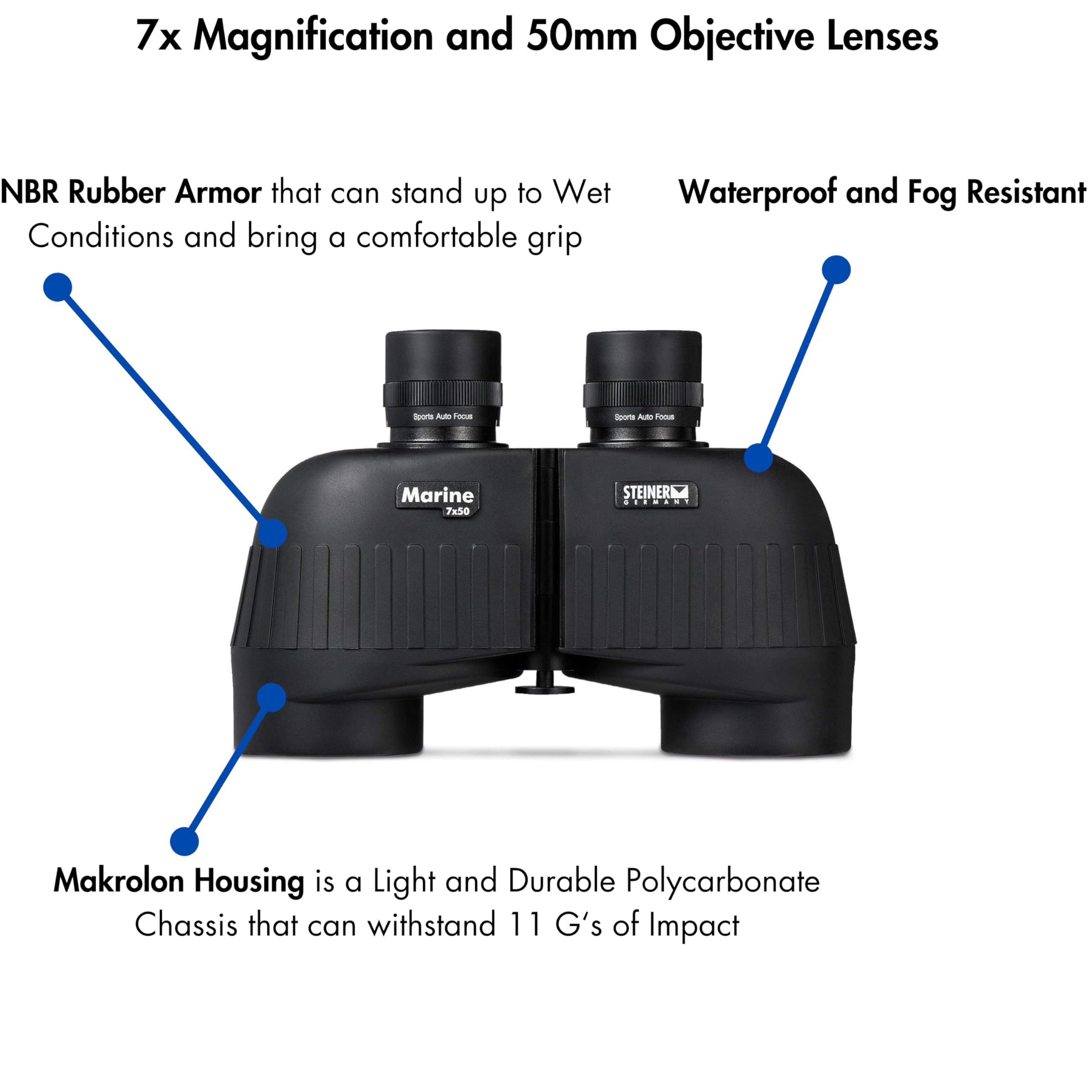 Steiner Marine Binoculars For Adults And Kids, 7X50 Binoculars For Bird Watching, Hunting, Outdoor Sports, Wildlife Sightseeing And Concerts - Quality Performance Water-Going Optics, Black
