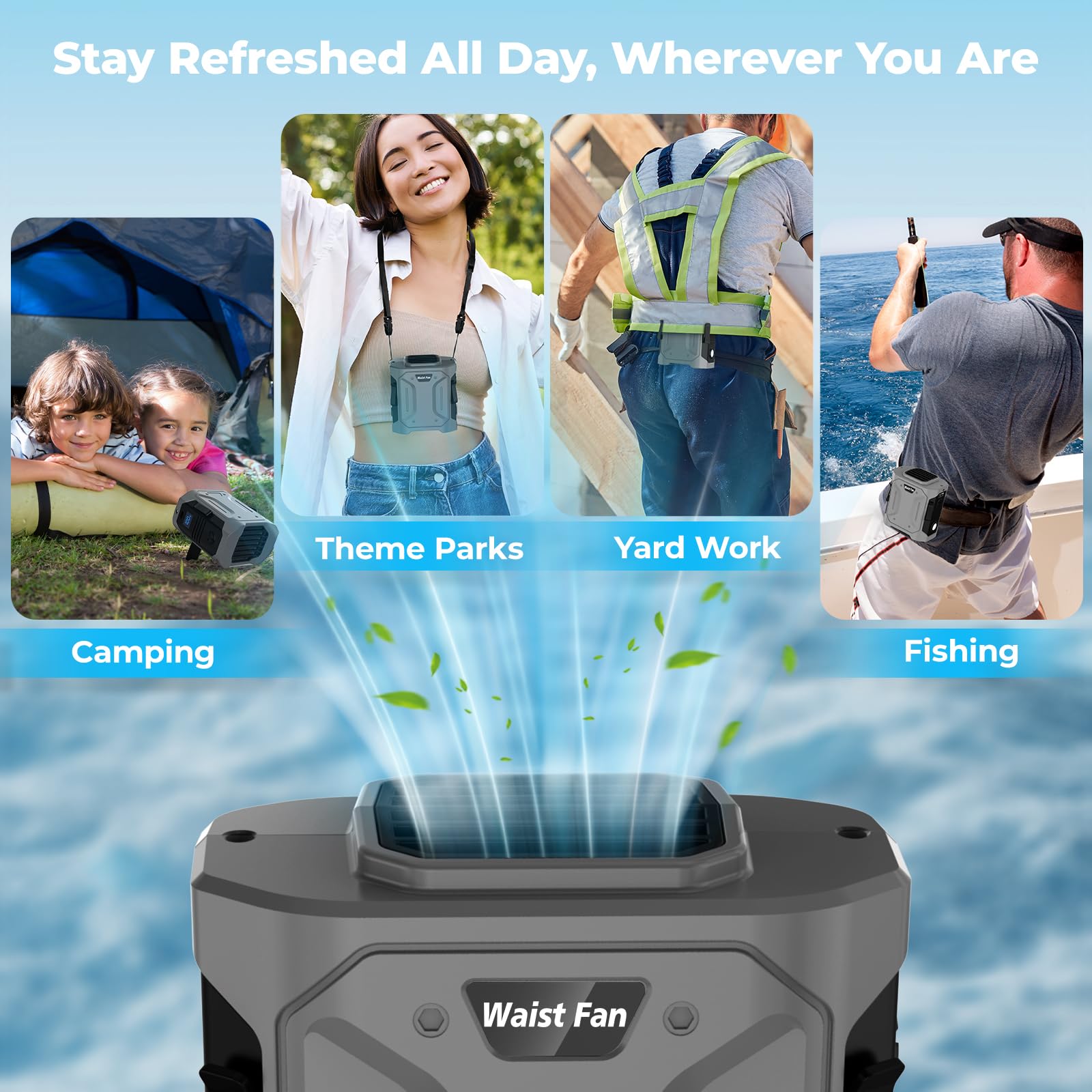 Portable Waist Fan Clip-On 10000Mah: Belt Neck Personal Fan Rechargeable 5 Speeds & Led Sos Light