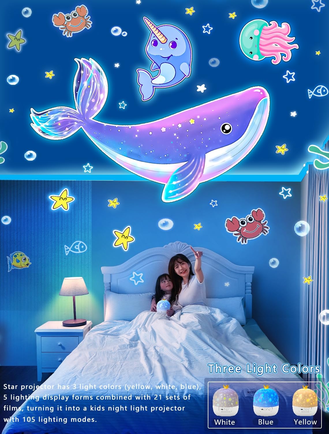 Eigther Projector Night Light For Kids + 21 Sets Of Films, Kids Night Light Projector For Bedroom, Ceiling, Star Galaxy Projector With 360° Rotation, Dimmable For Baby Girls, Christmas, Nursery, Room Decor