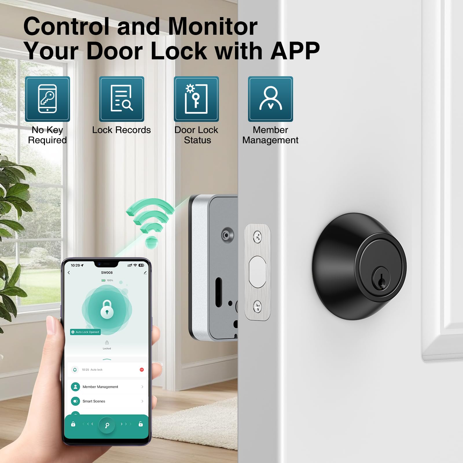 Calzibeno Smart Lock With Voice Control, Keyless Entry Door Locks For Front Door, Built-In Bluetooth, Electronic Lock Fits Your Existing Deadbolt (With Wi-Fi Gateway)