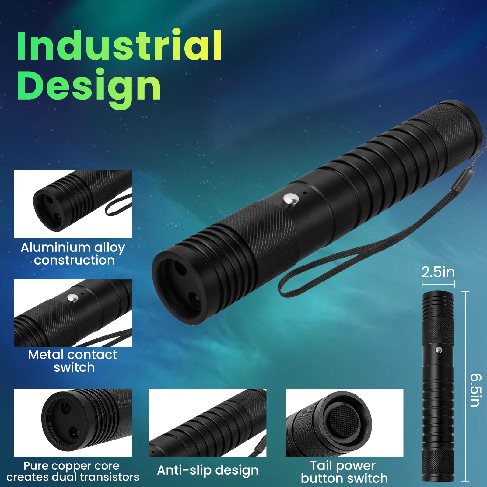 Fuiikeem Green And Red 2 In 1 Long Range Beam focus, Rechargeable Flashlight With Green And Red Beam focus For Night Astronomy