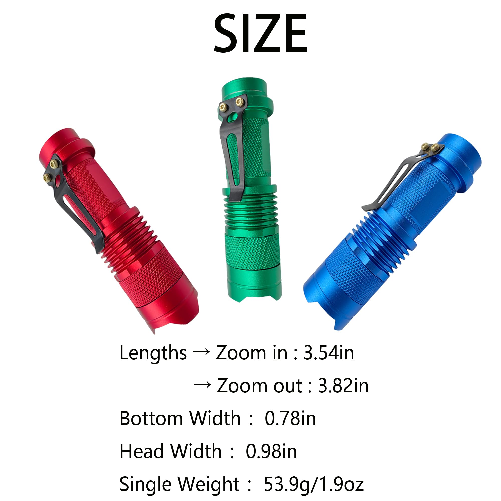 Zyunmall Multicolored Set Flashlight 3 Color Light Single Mode Led Flashlight, Red, Green, Blue Light, Rgb, Mini Flashlights, 3-Pack