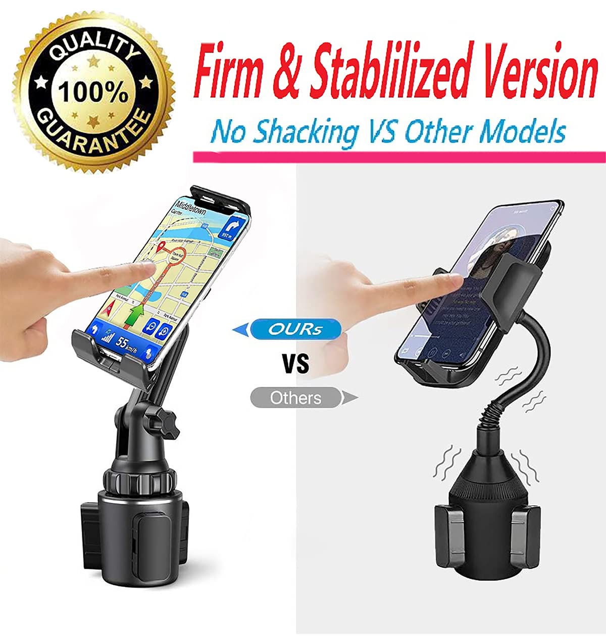 Tecotec Universal 2 In 1 Car Cup Holder Tablet Mount,  9" Long Neck Cup Holder Ipad Holder For All Cellphones/Z Fold 3/2/Rugged Phones/Tablets Up To 12.9"