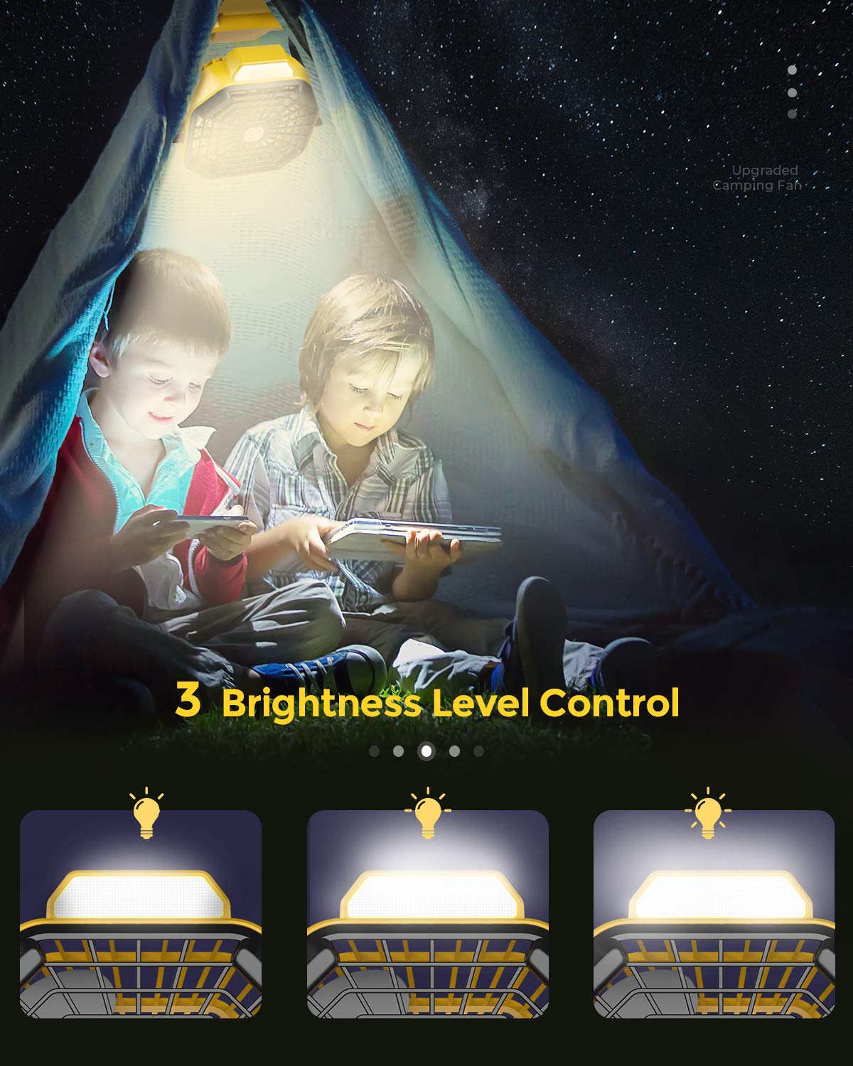 Side view of the camping fan showcasing its compact and lightweight design