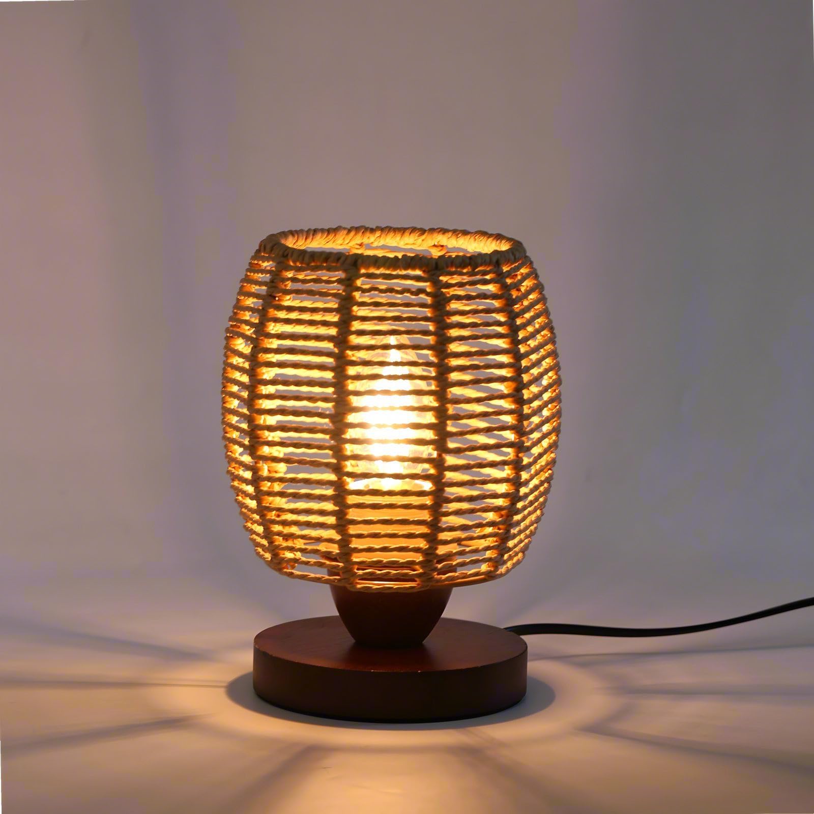 Dkconony Rattan Table Lamp,Boho Small Beside Lamp,Farmhouse Table Lamp For Room Decor,Vintage Wicker Wooden Nightstand Bamboo Woven End Table Lamps For Bedroom Living Room Desk Kids Room,Led Bulb Included