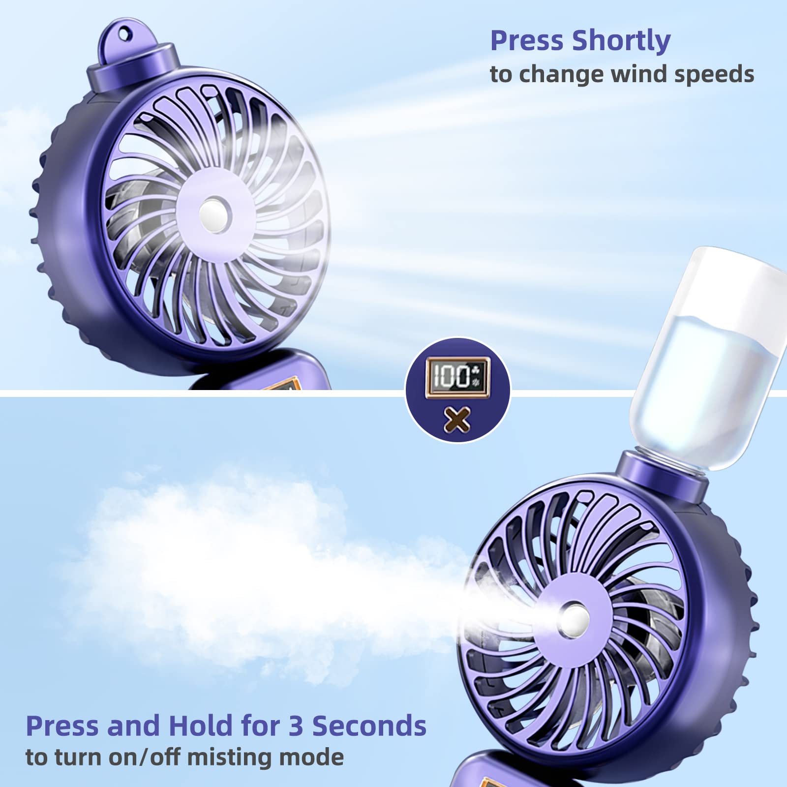 Portable Handheld Misting Fan,Rechargeable Travel Mister Fan, 3000Mah Battery Operated Personal Fan